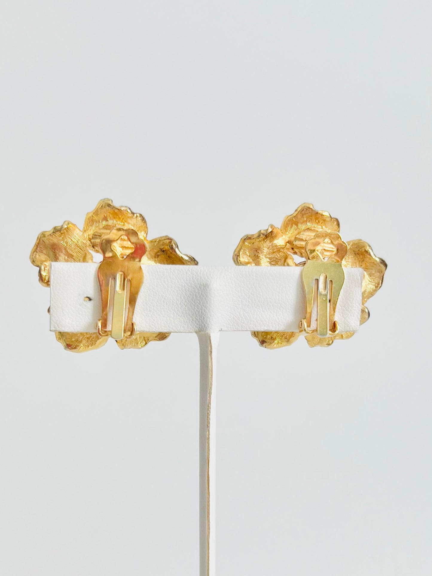Vintage MidCentury Red Glass Gold Flower Earrings