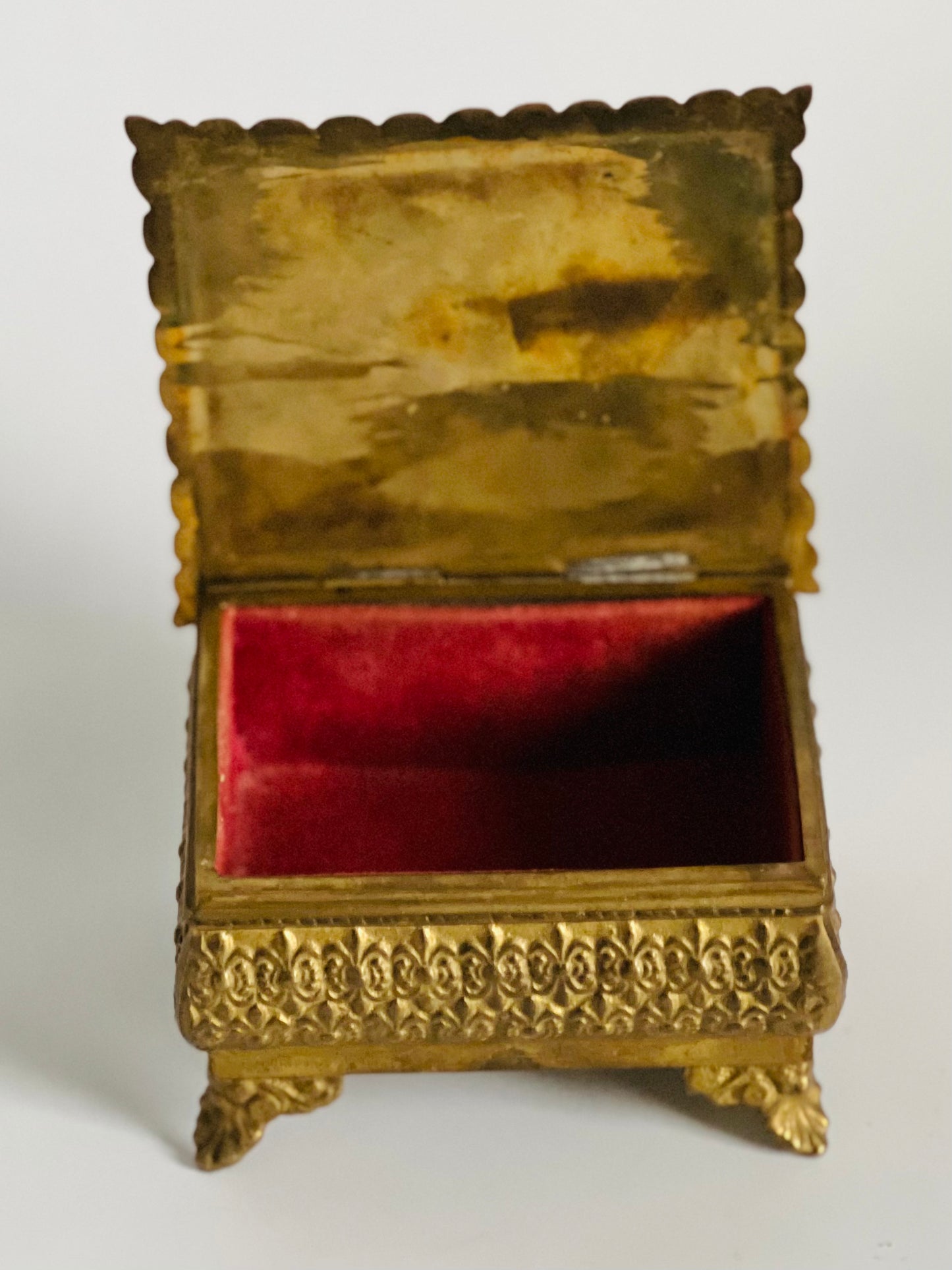Vintage Midcentury Heavy Brass Keepsake Box with Ornate Feet