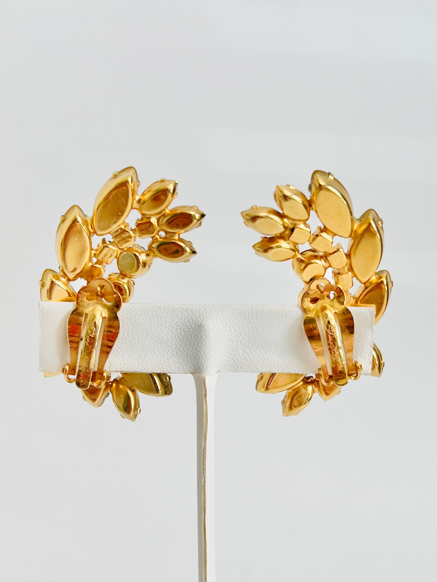 Vintage 1960s Schiaparelli Massive Topaz Rhinestone Earclimber Clip Earrings