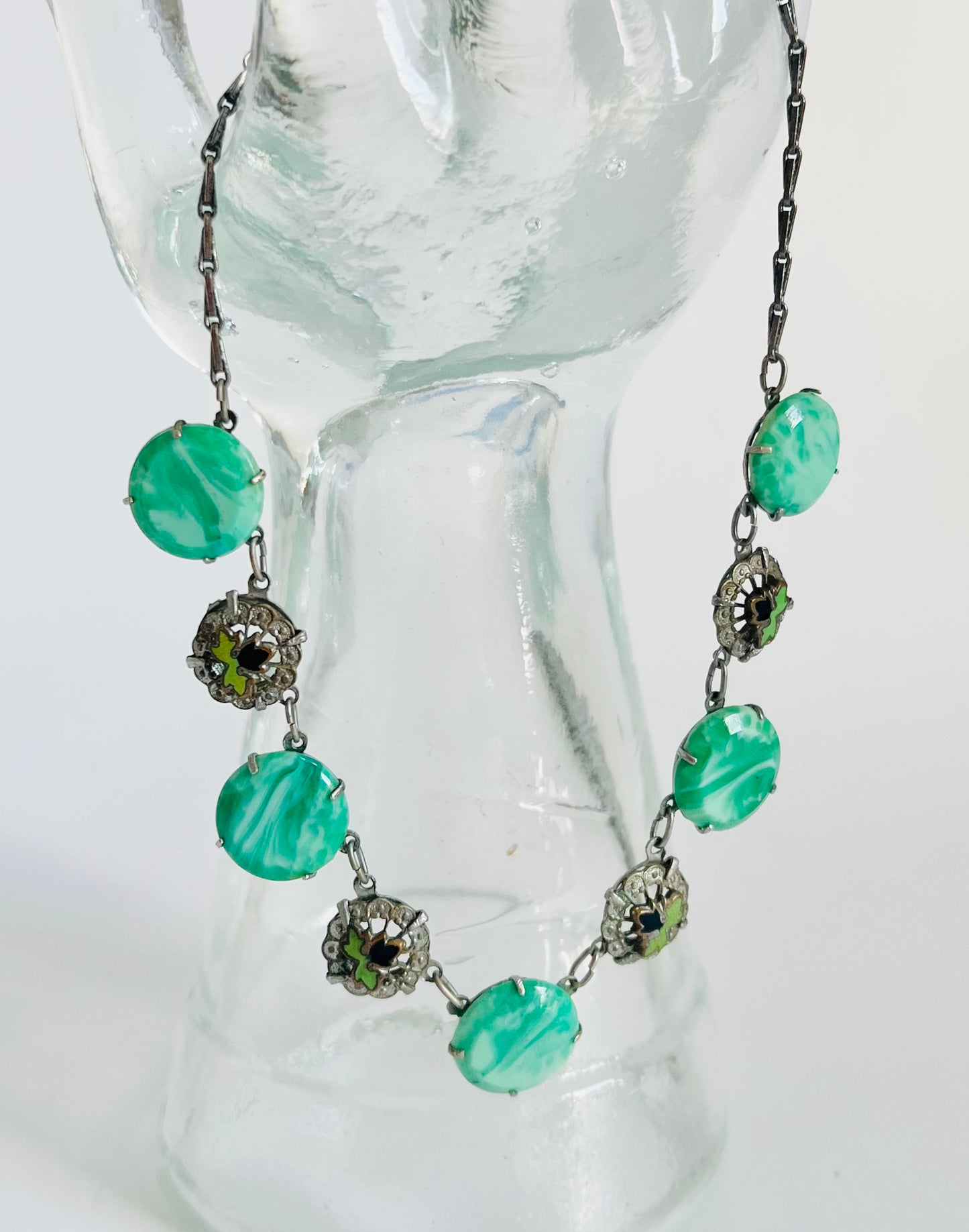 Art Deco 1940s Peking Glass and Enamel Necklace