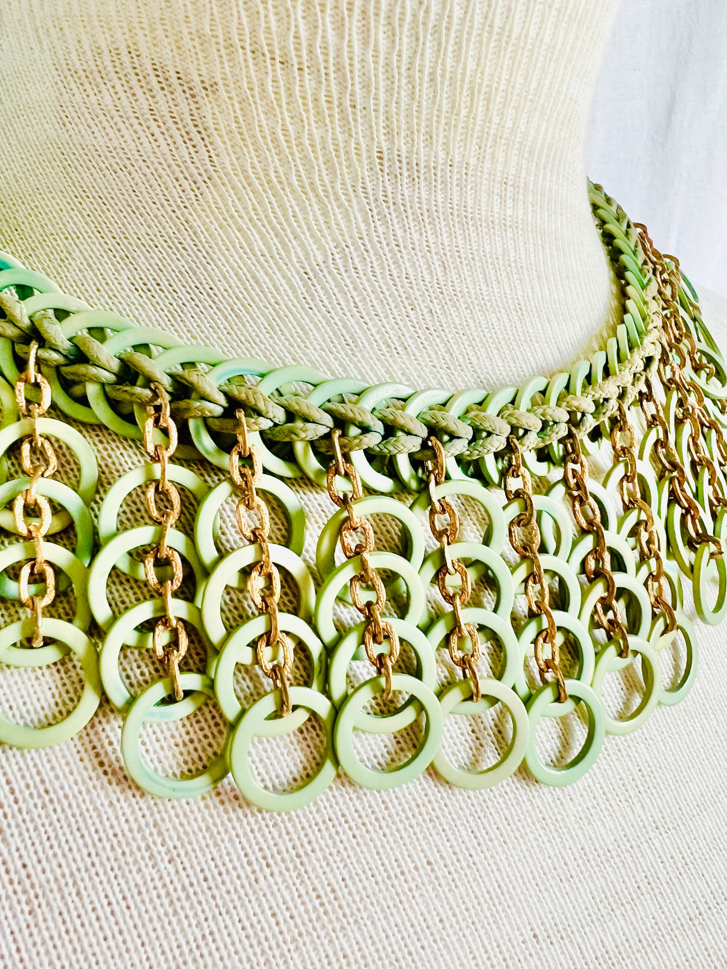 Vintage Mint Green Circle Bib Collar Necklace