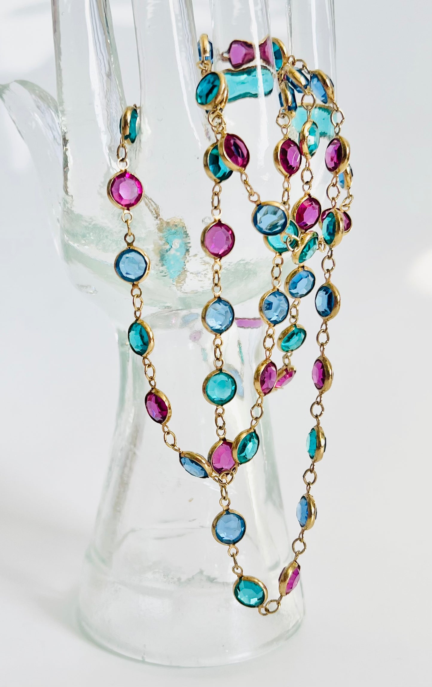 Vintage Signed Swarovski Bezel Set Gem Tone Necklace