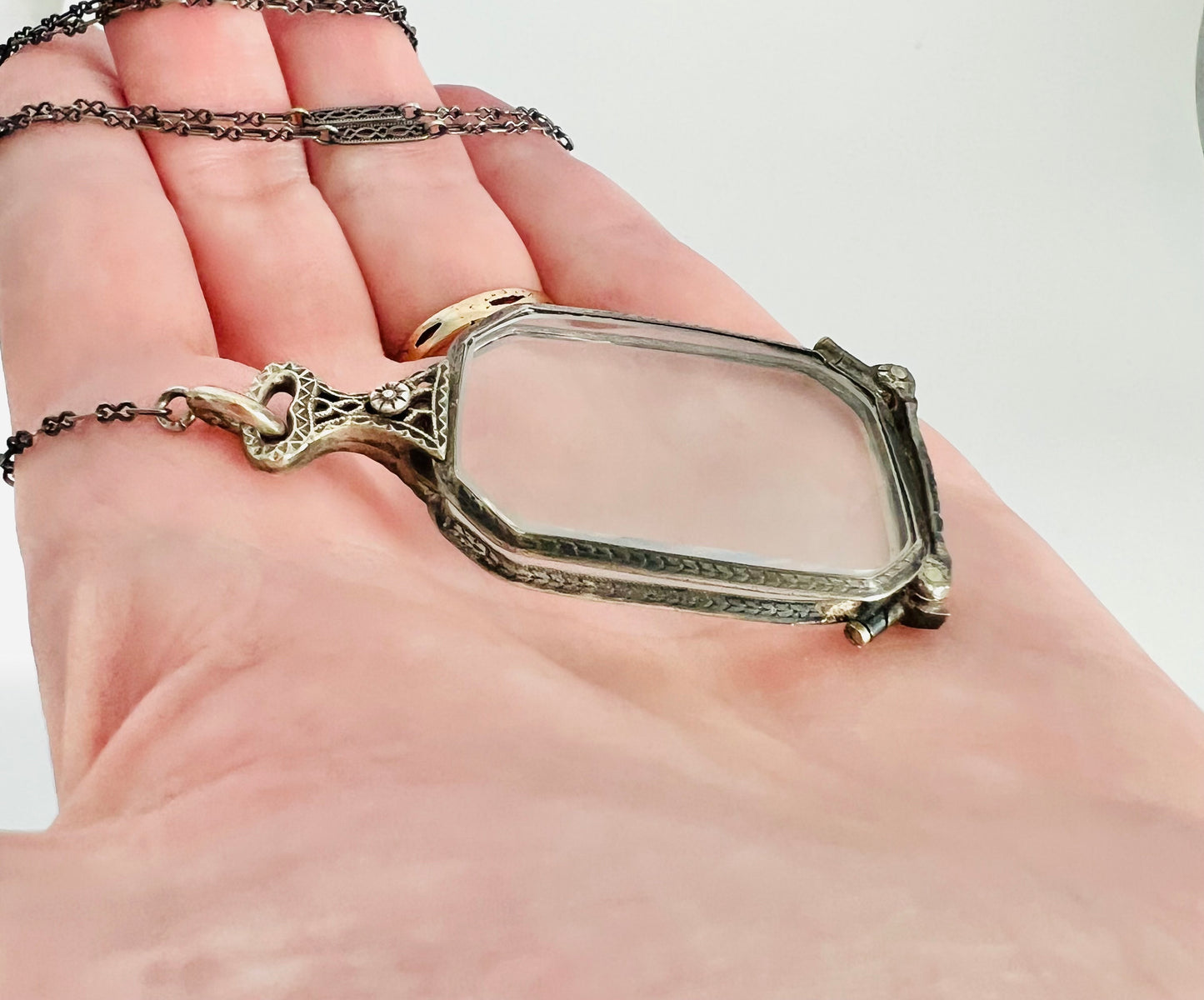Rare Victorian Sterling Silver Lorgnette Eye Glass Necklace