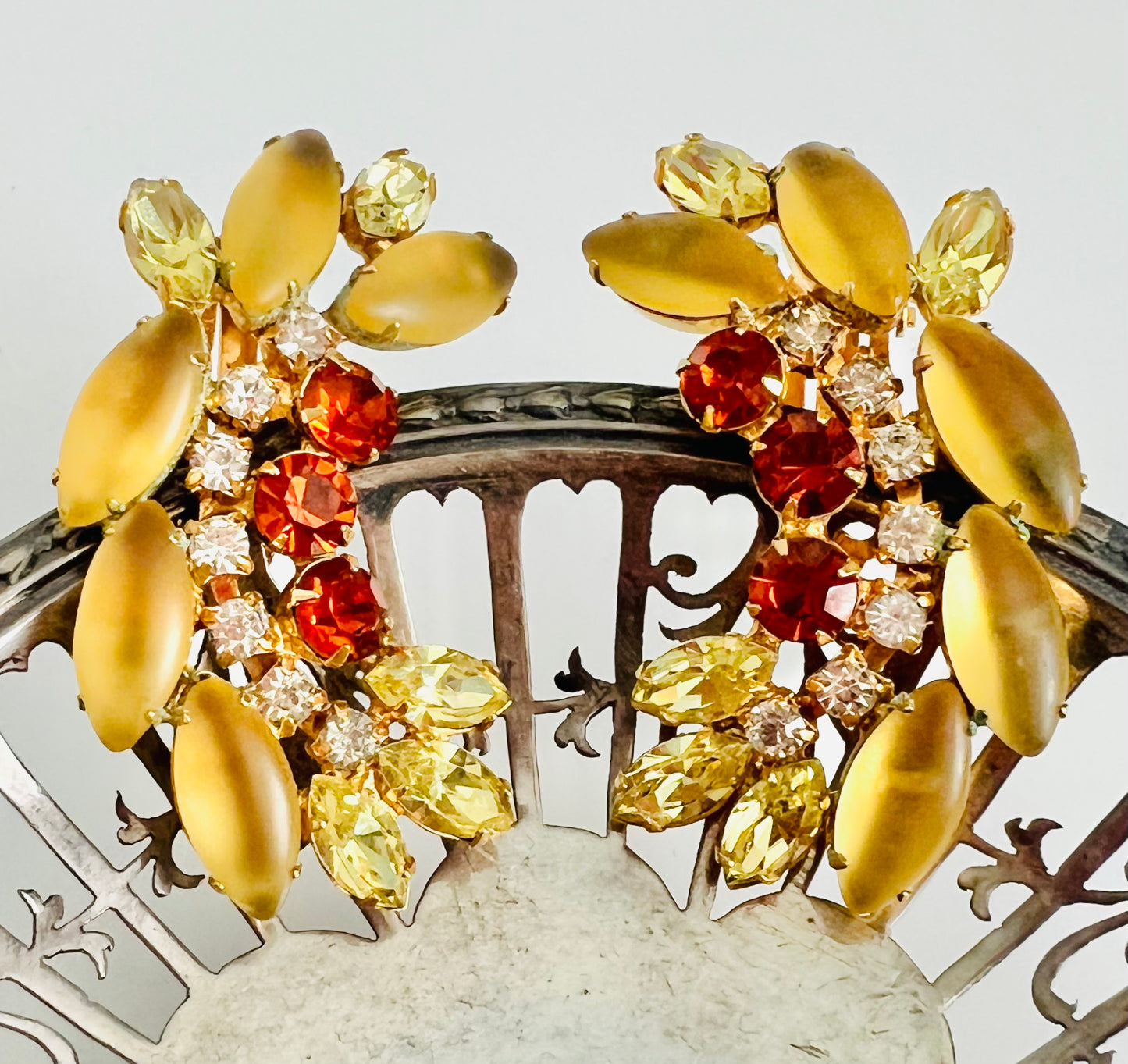Vintage 1960s Schiaparelli Massive Topaz Rhinestone Earclimber Clip Earrings