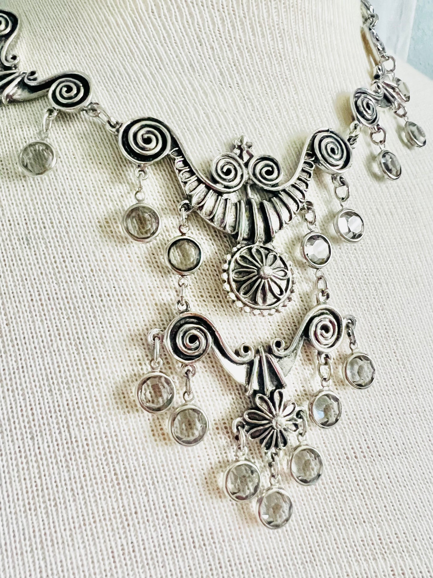 Vintage 1970s Etruscan Revival Grey Glass Statement’s Necklace