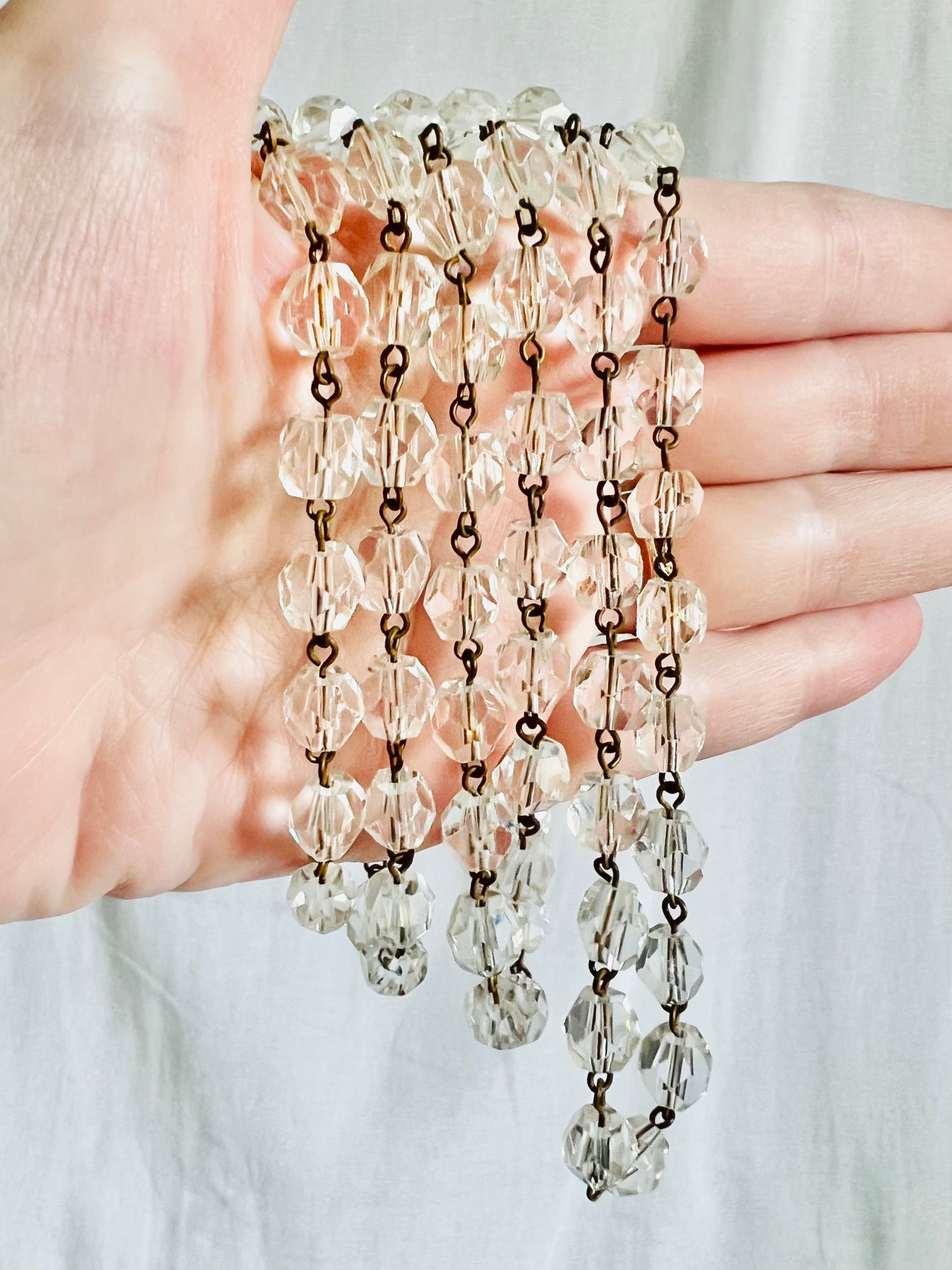 Vintage 1950s Faceted Glass Long Chain Necklace or Bracelet