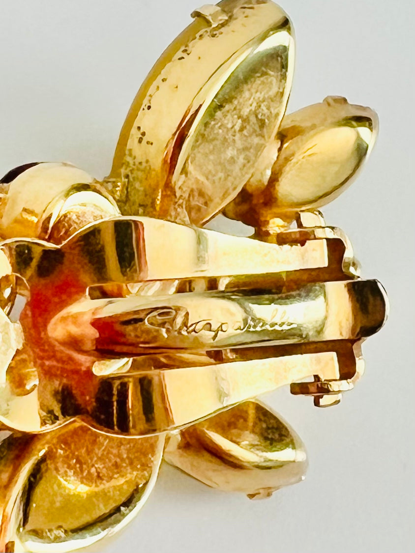 Vintage 1960s Schiaparelli Massive Topaz Rhinestone Earclimber Clip Earrings