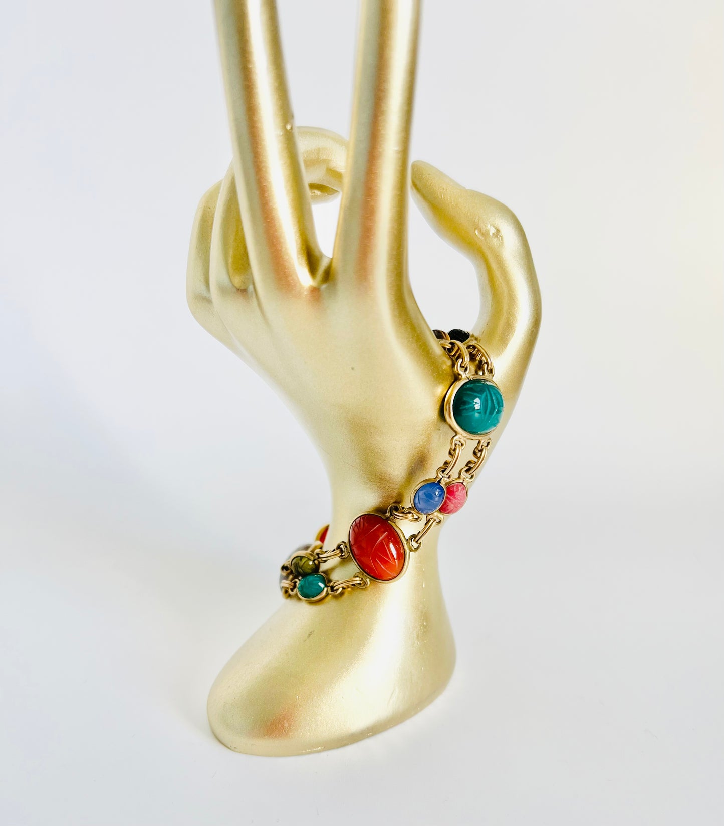Vintage Carved Scarab Gold Filled Egyptian Revival Bracelet