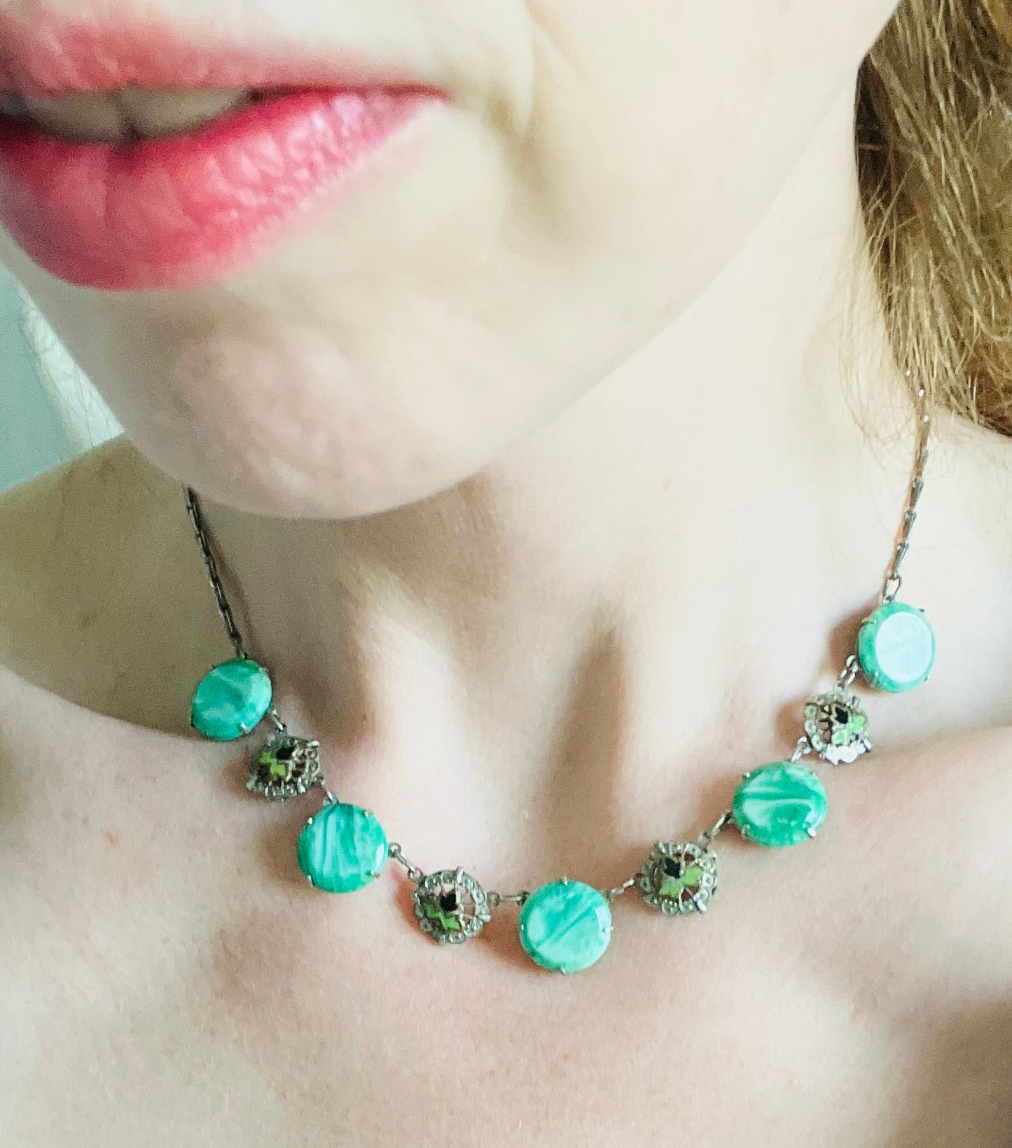 Art Deco 1940s Peking Glass and Enamel Necklace