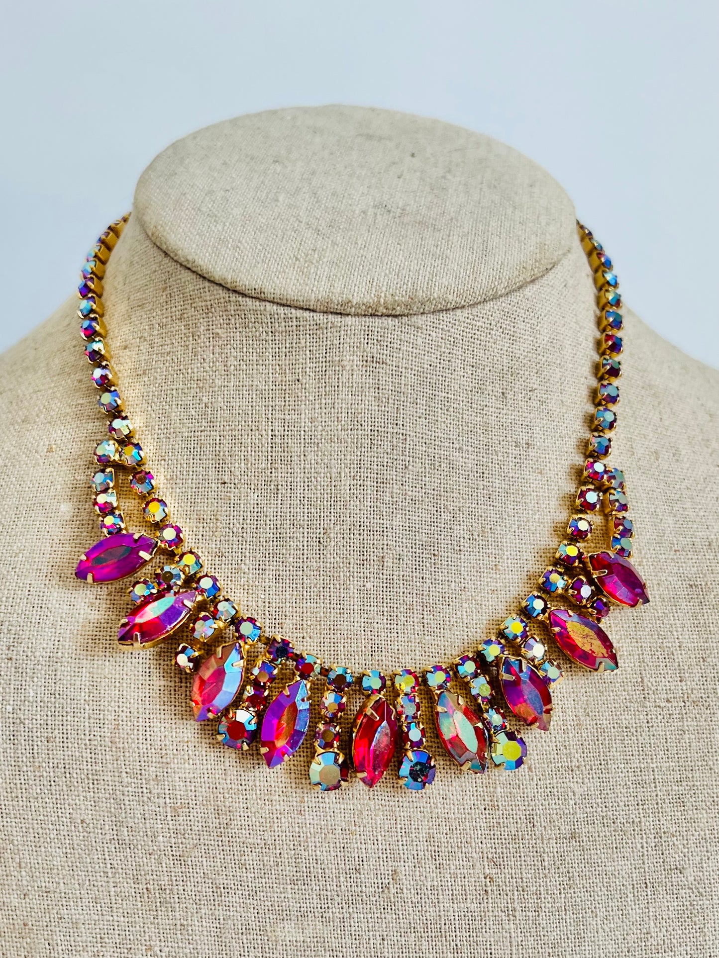 Vintage 1960s Demiparure AB Dragon’s Breath Rhinestone Necklace Set