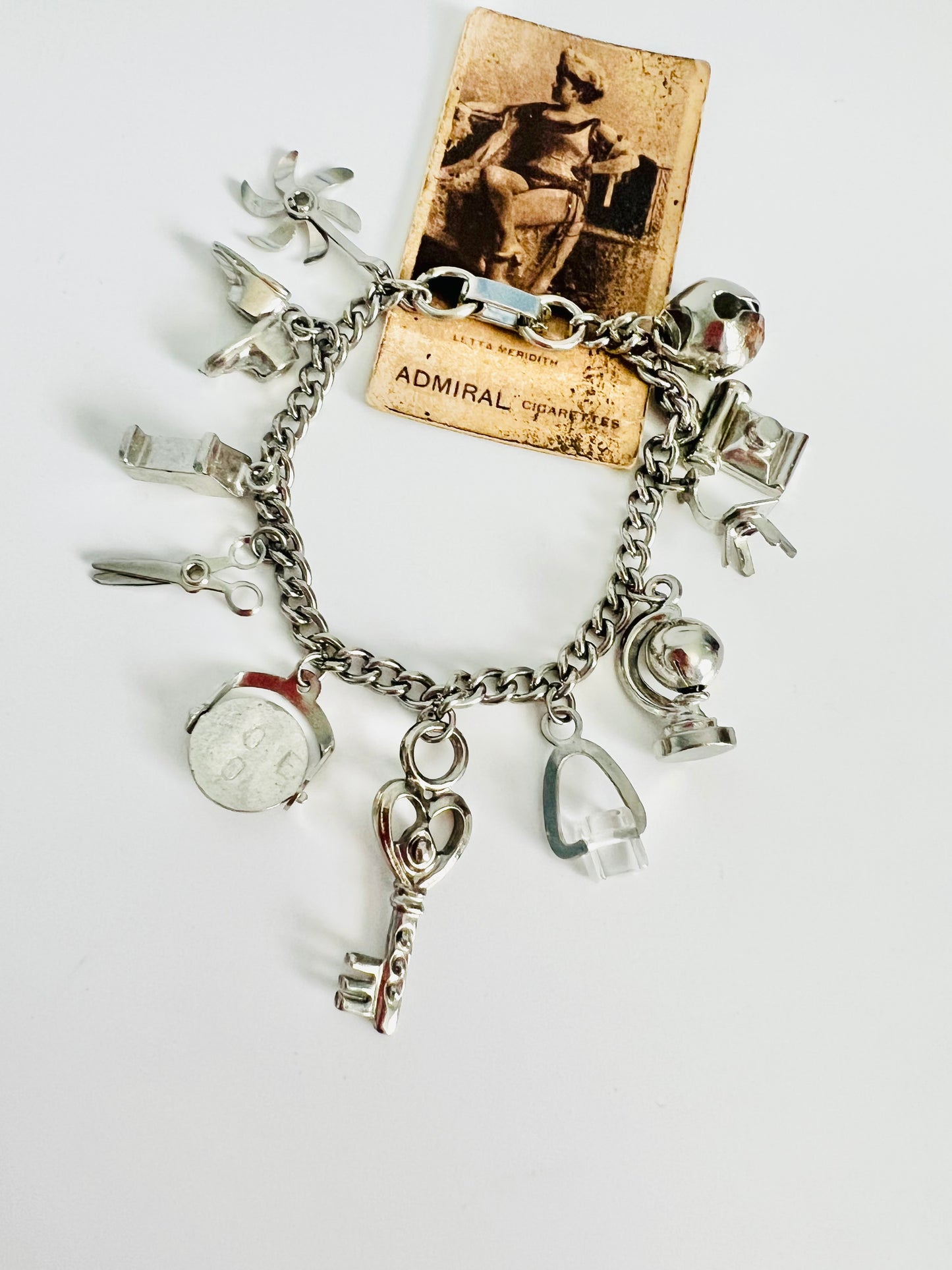 Vintage Silver Charms Chain Link Bracelet
