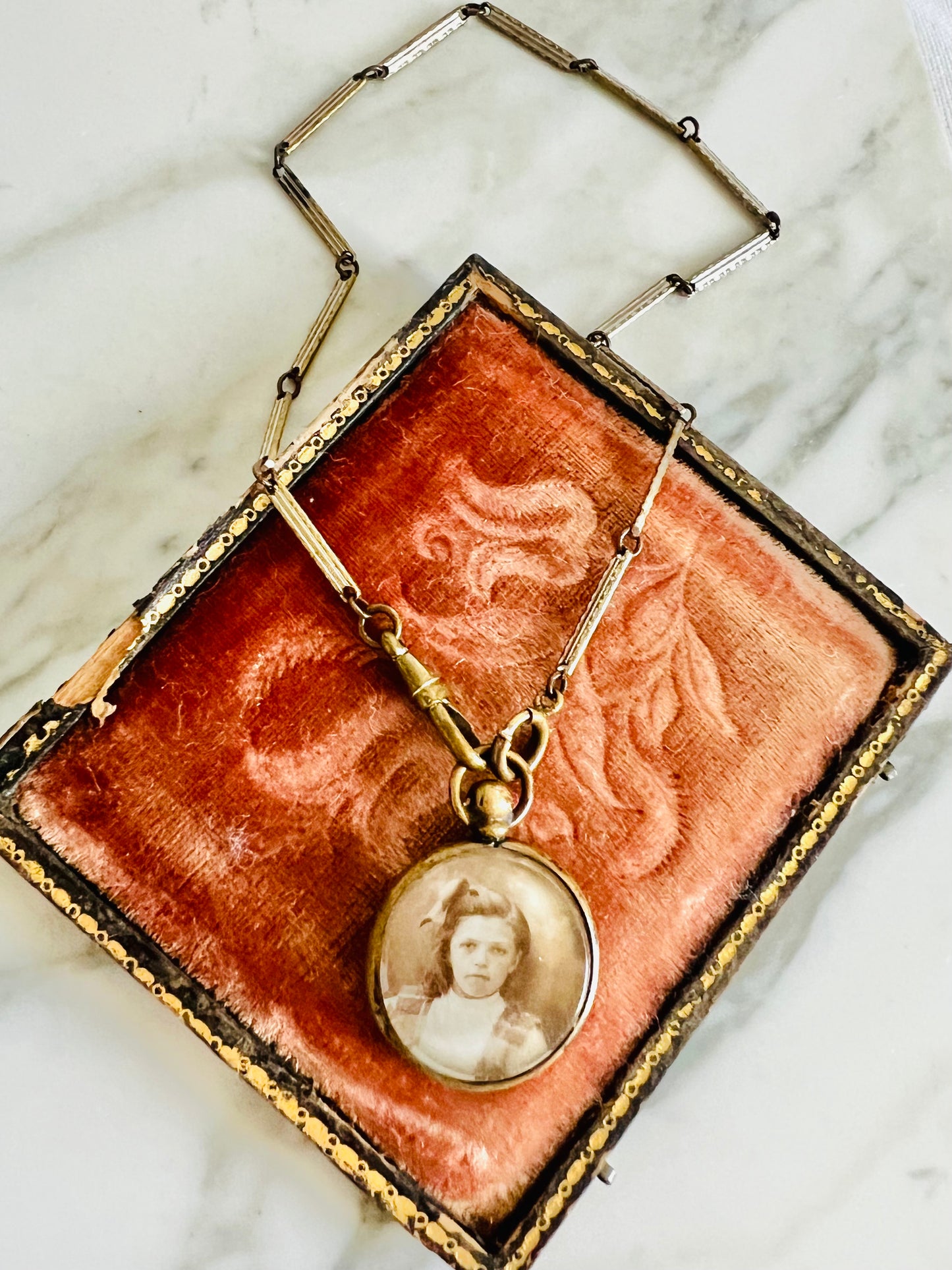 Antique Early 1900s Two Sided Open Locket on Fob Chain