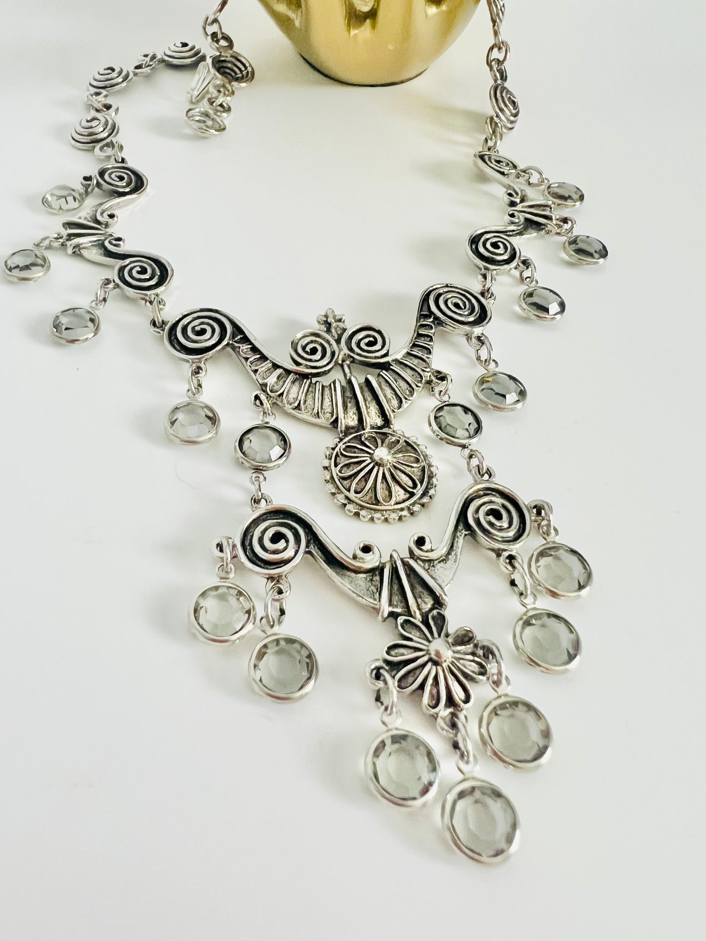 Vintage 1970s Etruscan Revival Grey Glass Statement’s Necklace