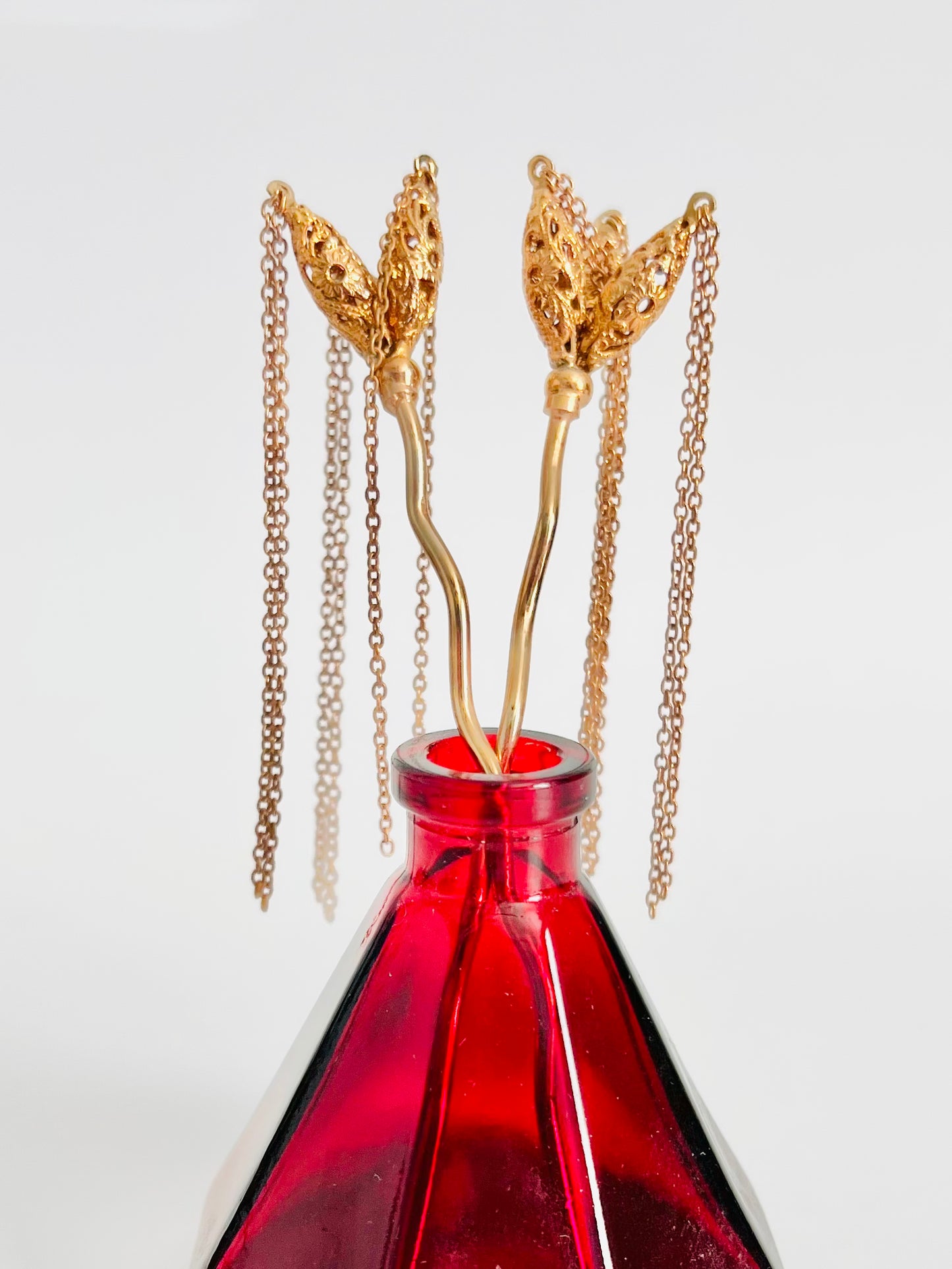 Deadstock Vintage Filigree Hair Sticks with Chain Tassels
