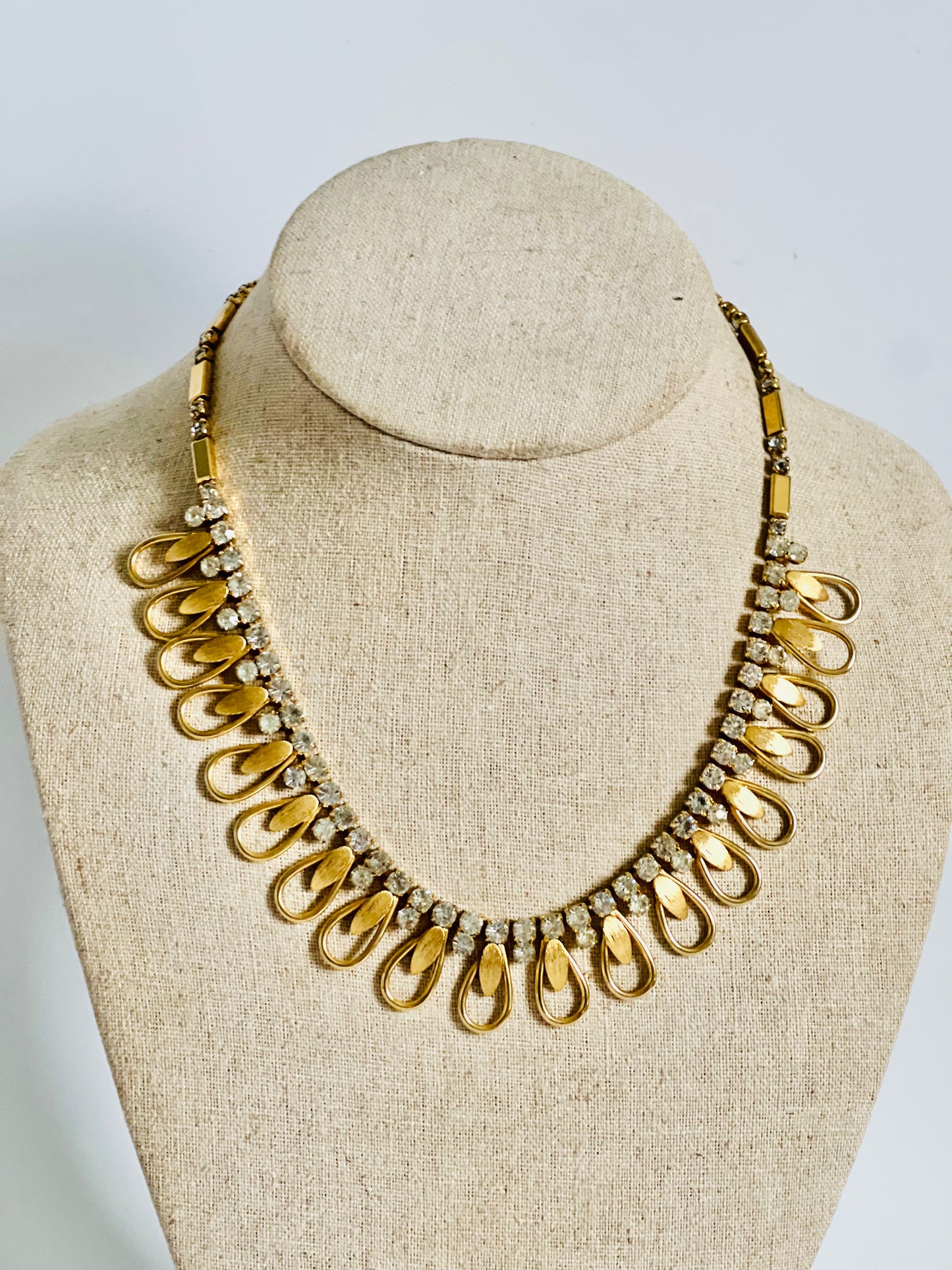 Vintage Rhinestone and Brushed Gold Midcentury Sarah Coventry Necklace