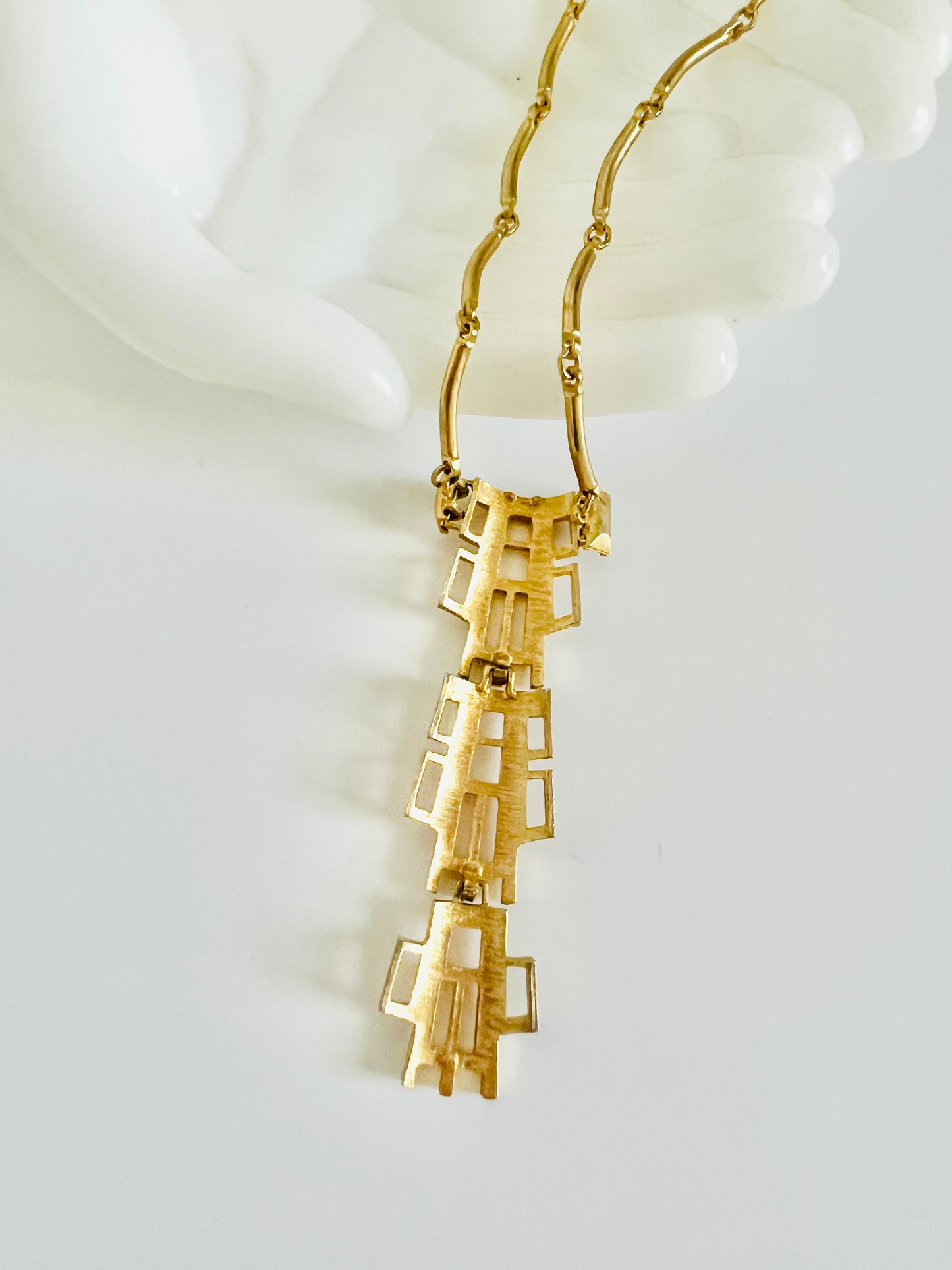 Vintage 1960s Brushed Gold Geometric Style Pendant Necklace