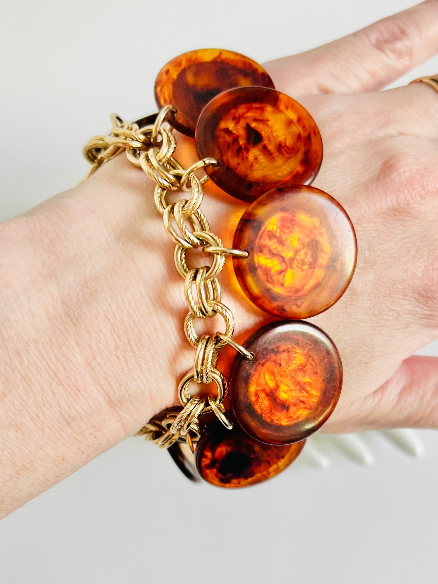 Vintage Gold Penny Acrylic Coin Charm Bracelet
