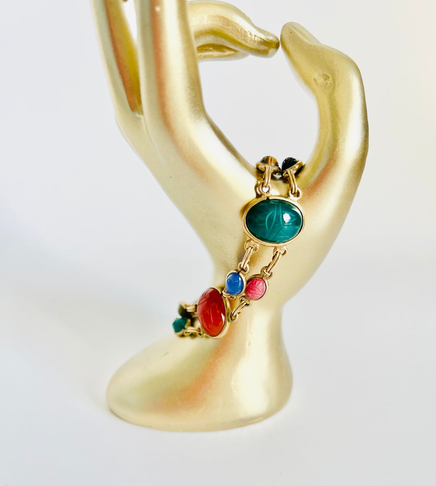 Vintage Carved Scarab Gold Filled Egyptian Revival Bracelet