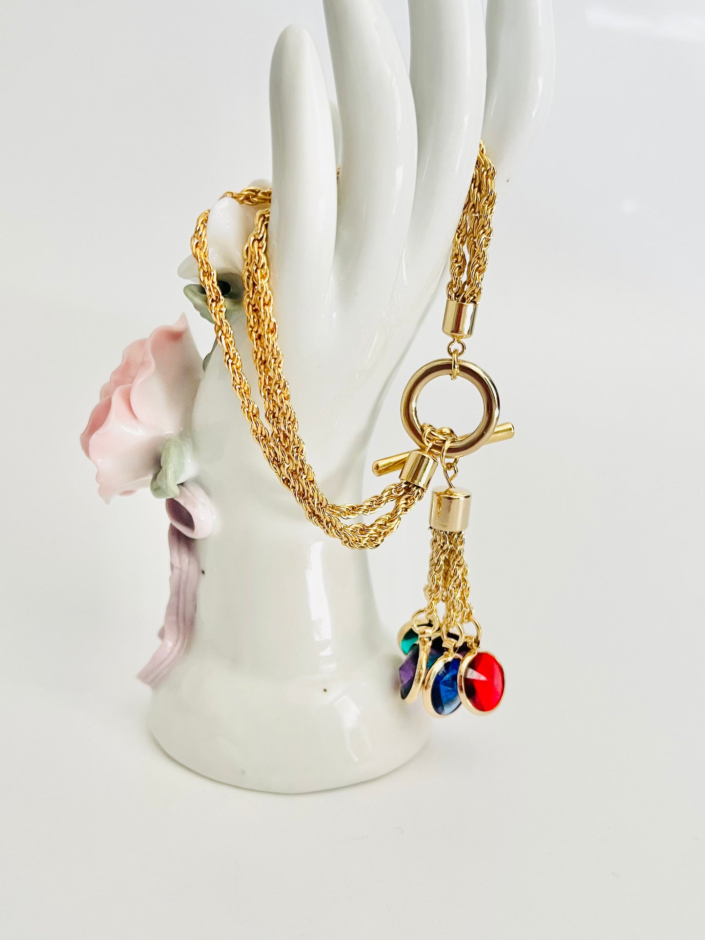 Vintage Multi Chain Colorful Faceted Charm Bracelet