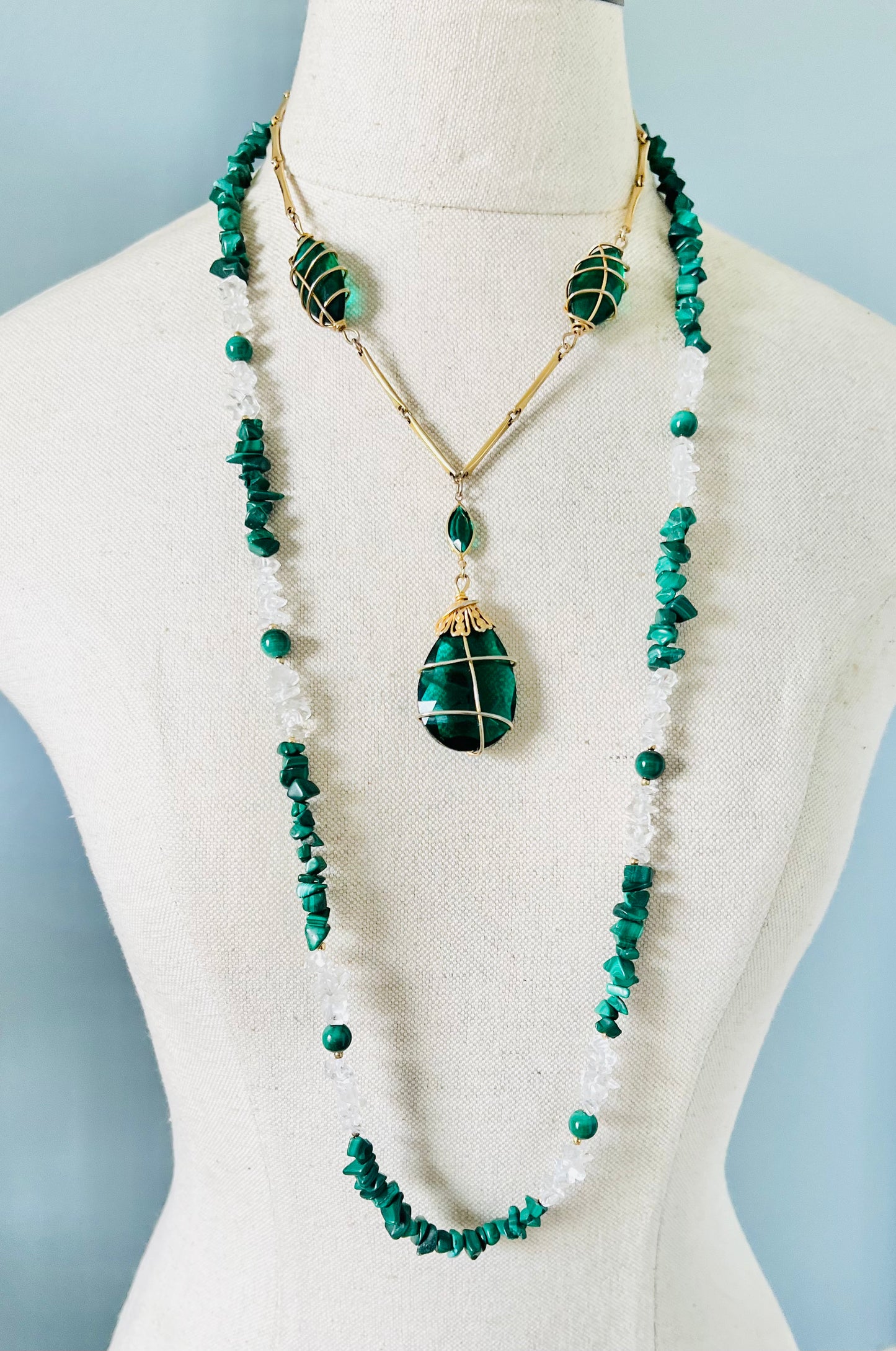 Vintage Green Wrapped Glass Pendant Necklace