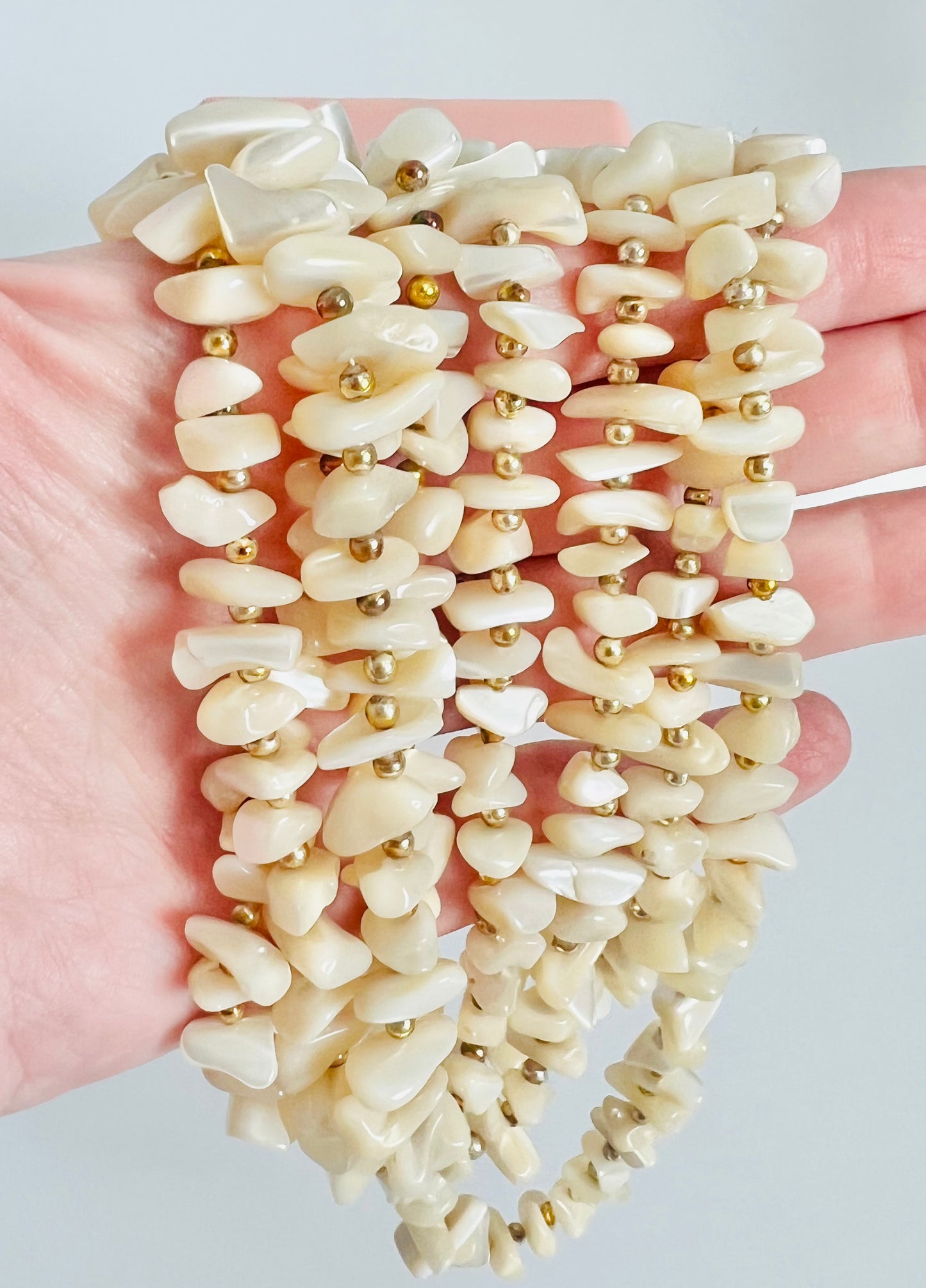 Midcentury Mother of Pearl 4 Strand Japanese Necklace