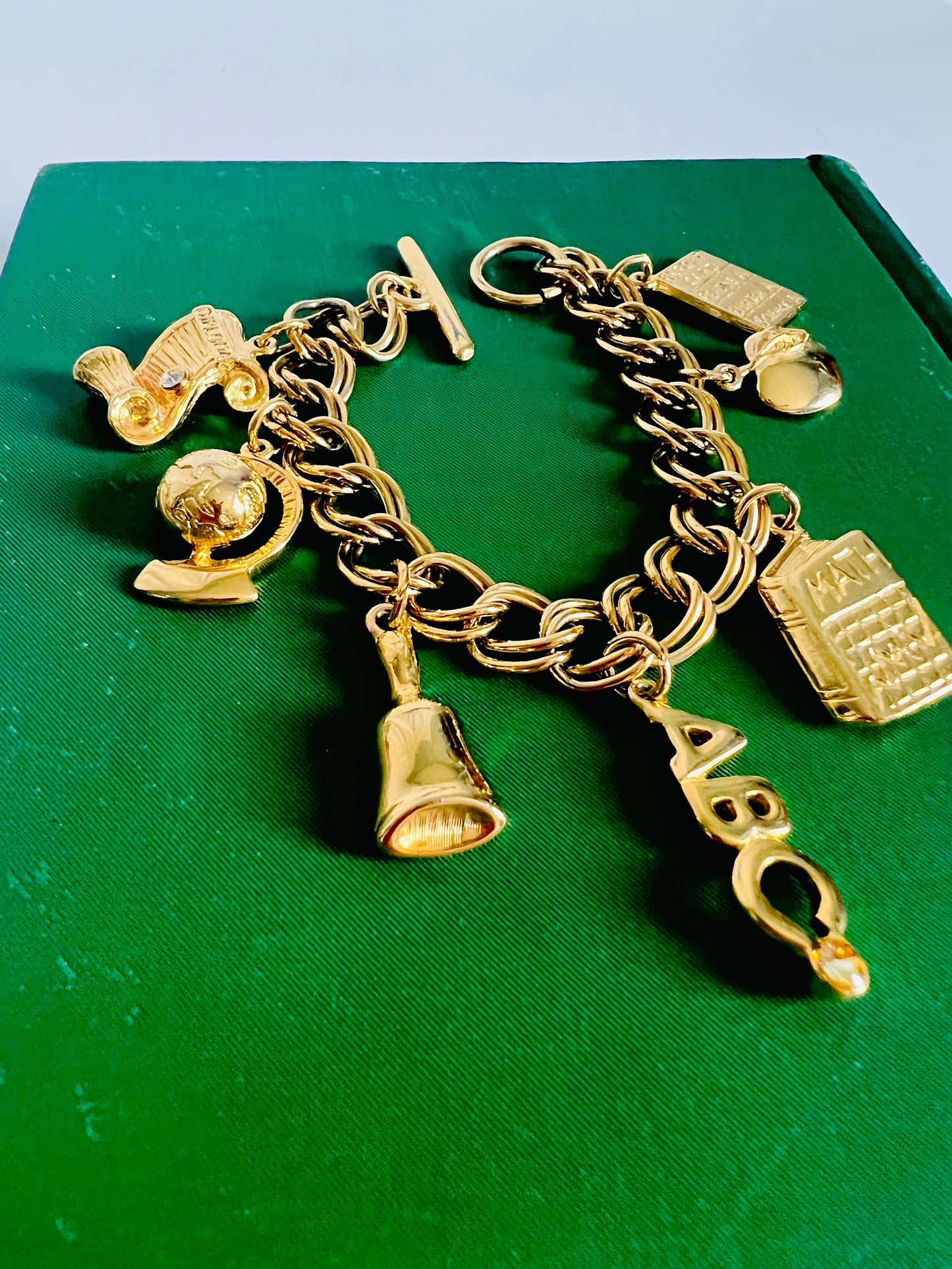 Vintage School Teacher Gold Charm Toggle Bracelet