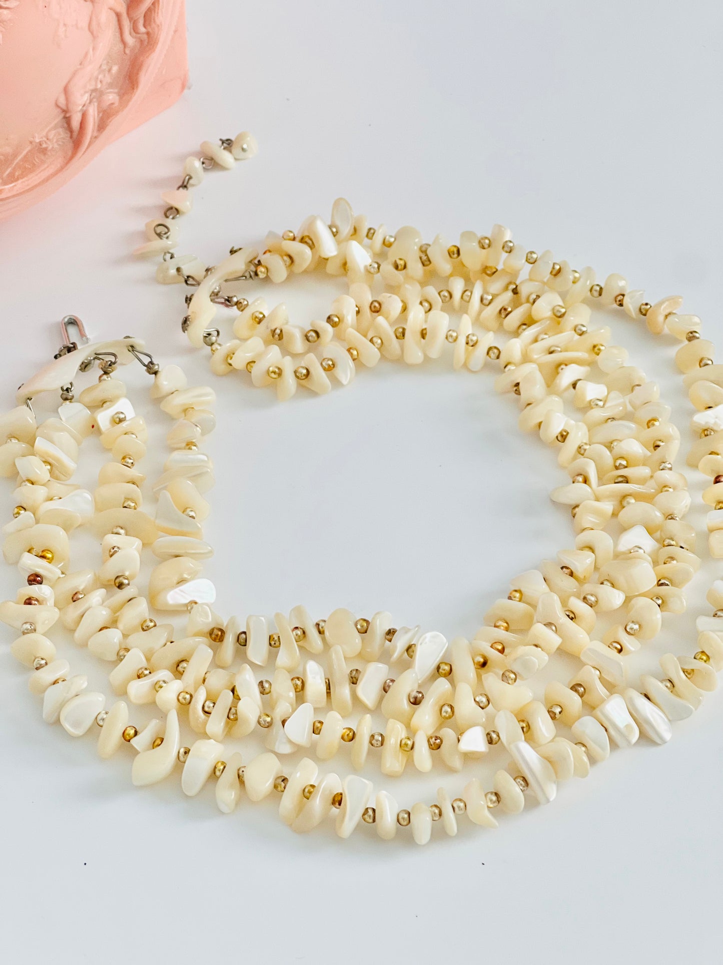 Midcentury Mother of Pearl 4 Strand Japanese Necklace