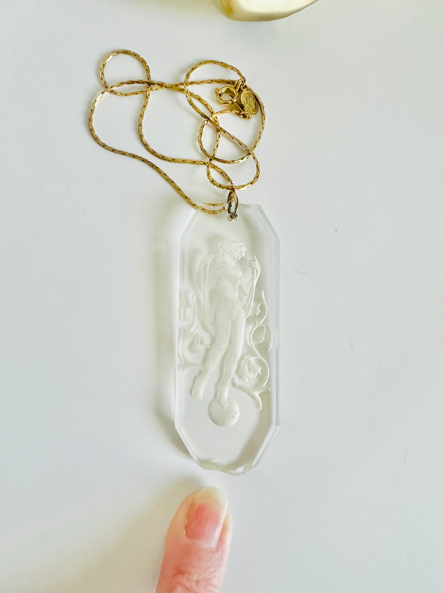 Vintage Reverse Carved Glass Ethereal Goddess Pendant Necklace