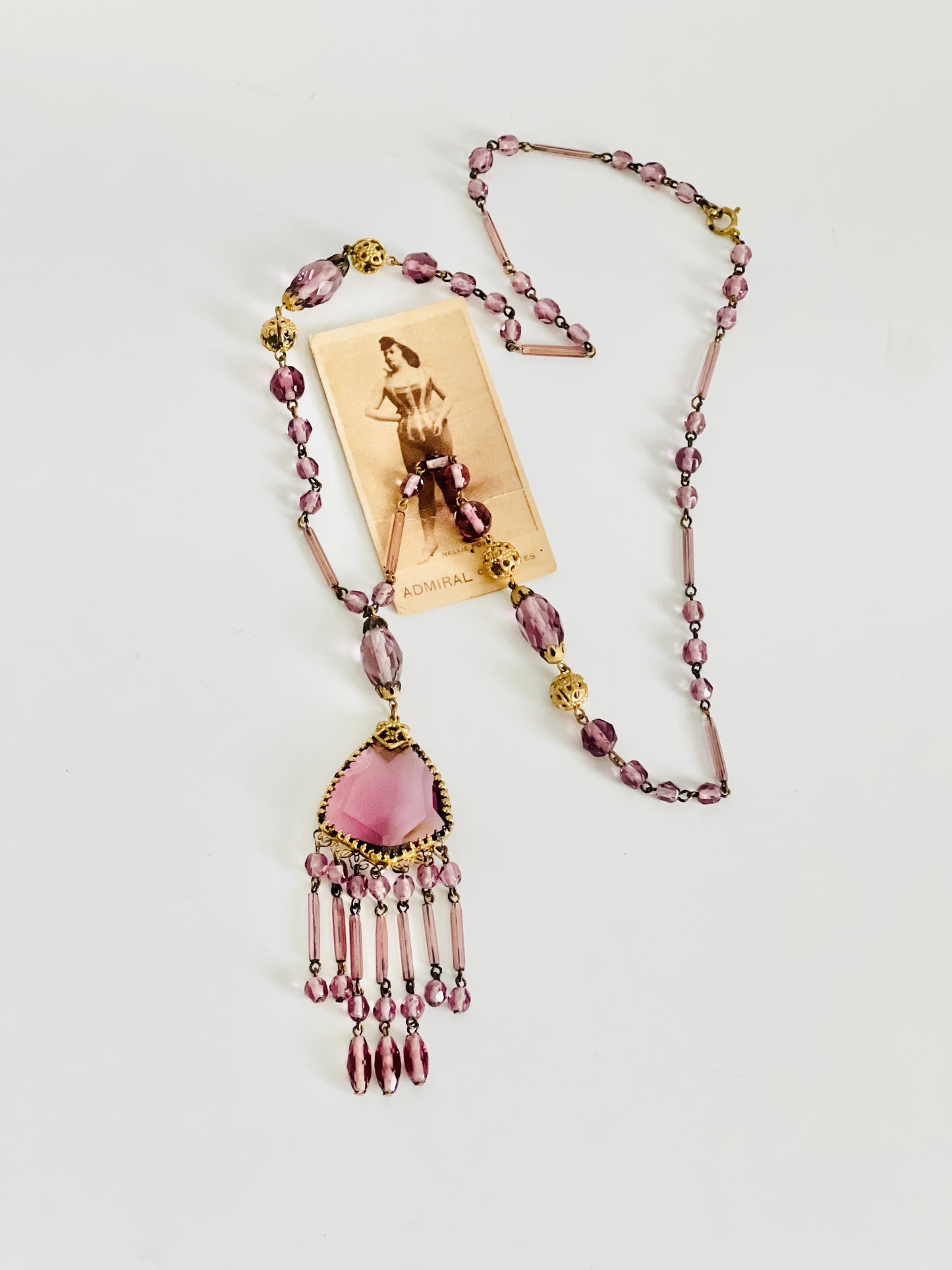Art Deco Purple Czech Glass Long Beaded Necklace