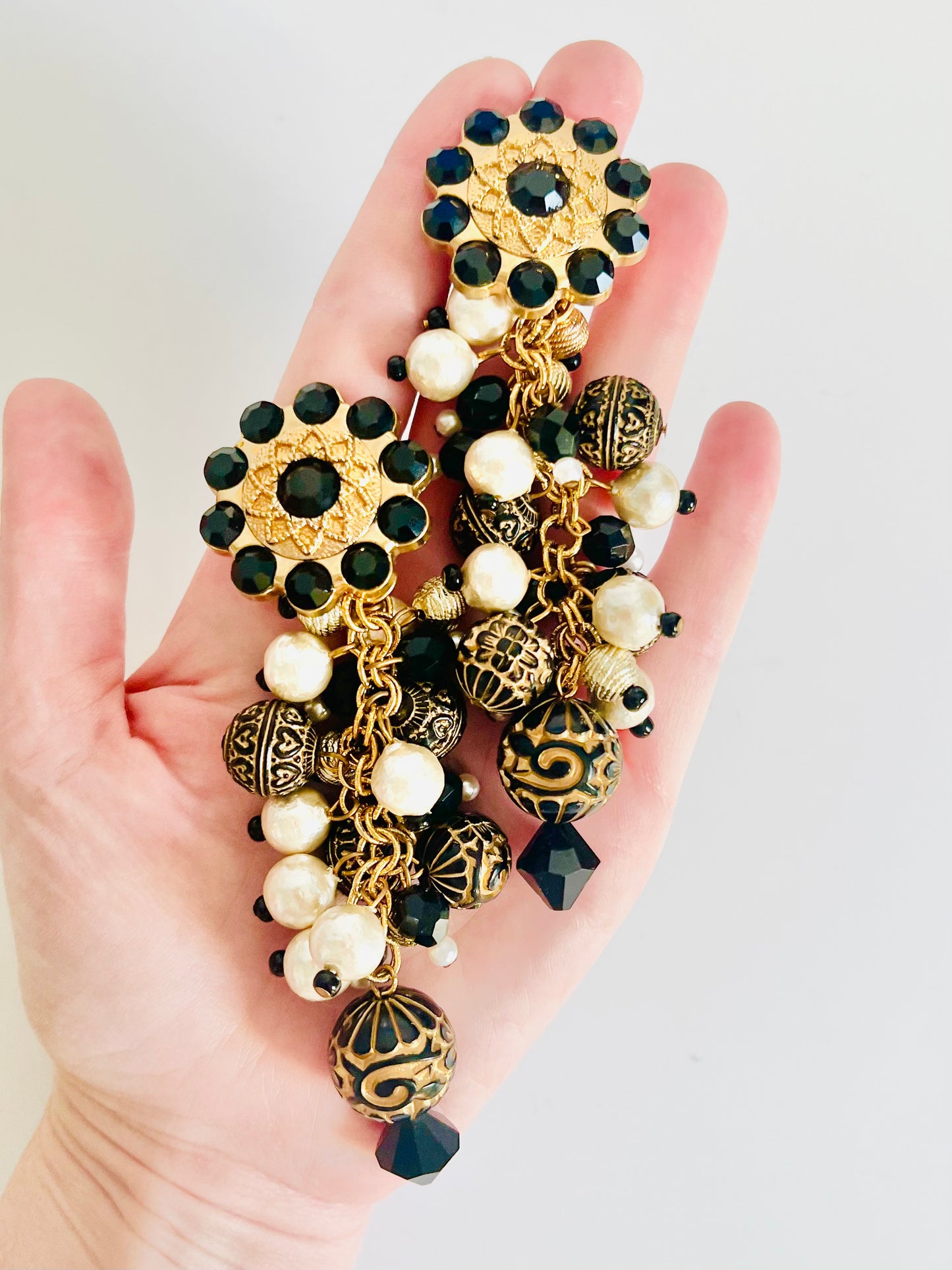 Vintage Massive Gold and Black Statement Clip Earrings