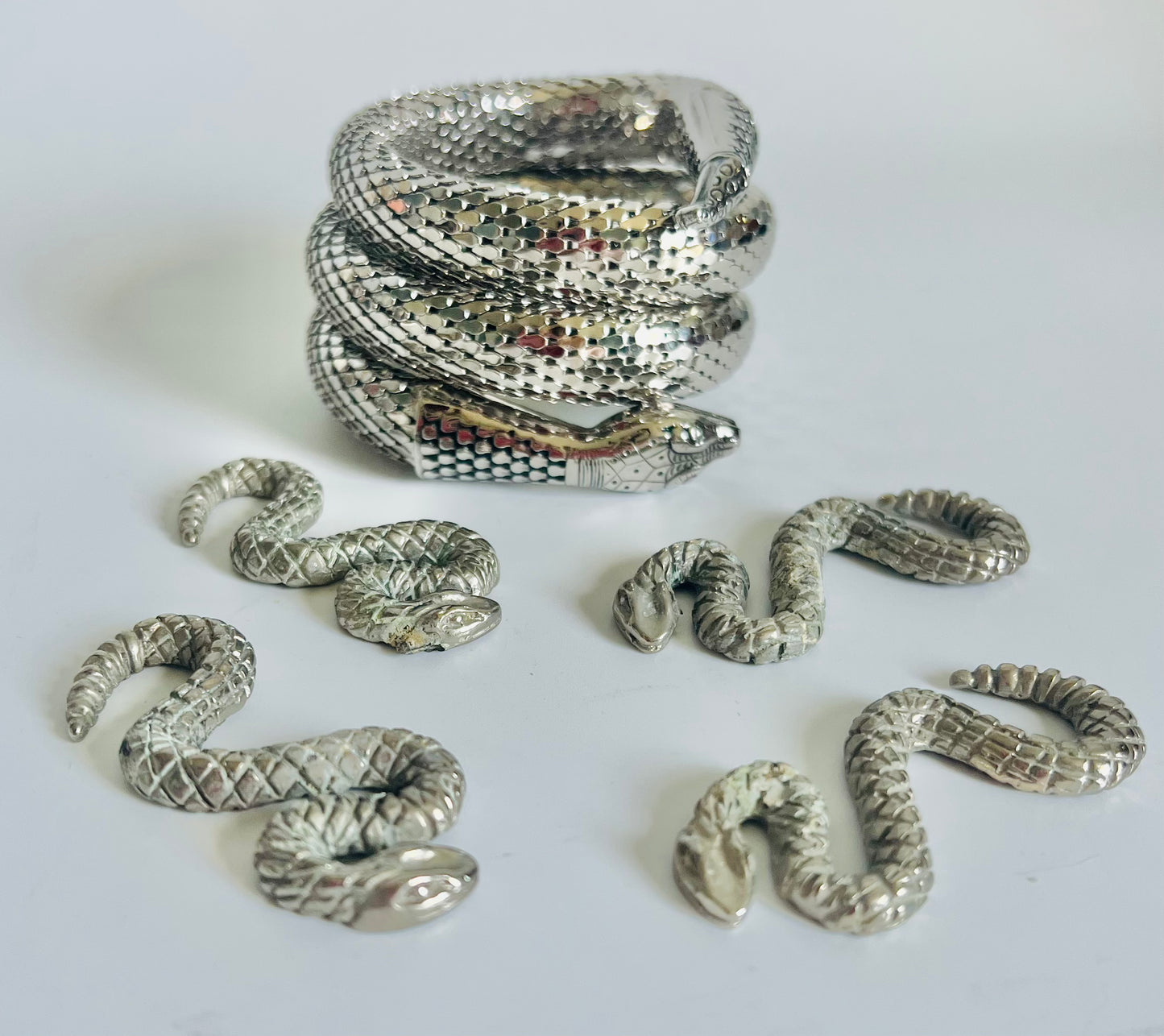 Vintage Small Etched Set of 4 Snake Paperweights
