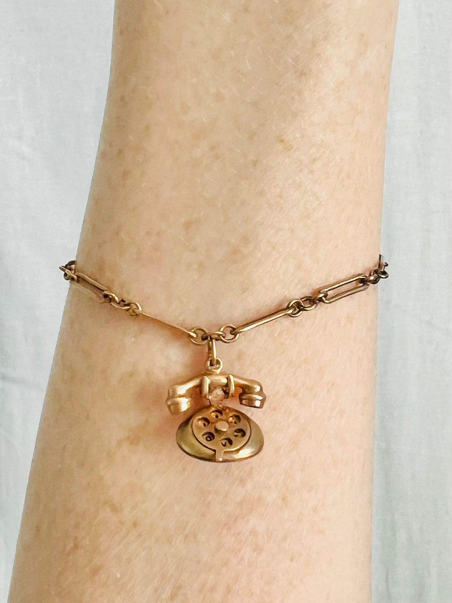 Vintage 10K Gold Rotary Phone Charm Bracelet