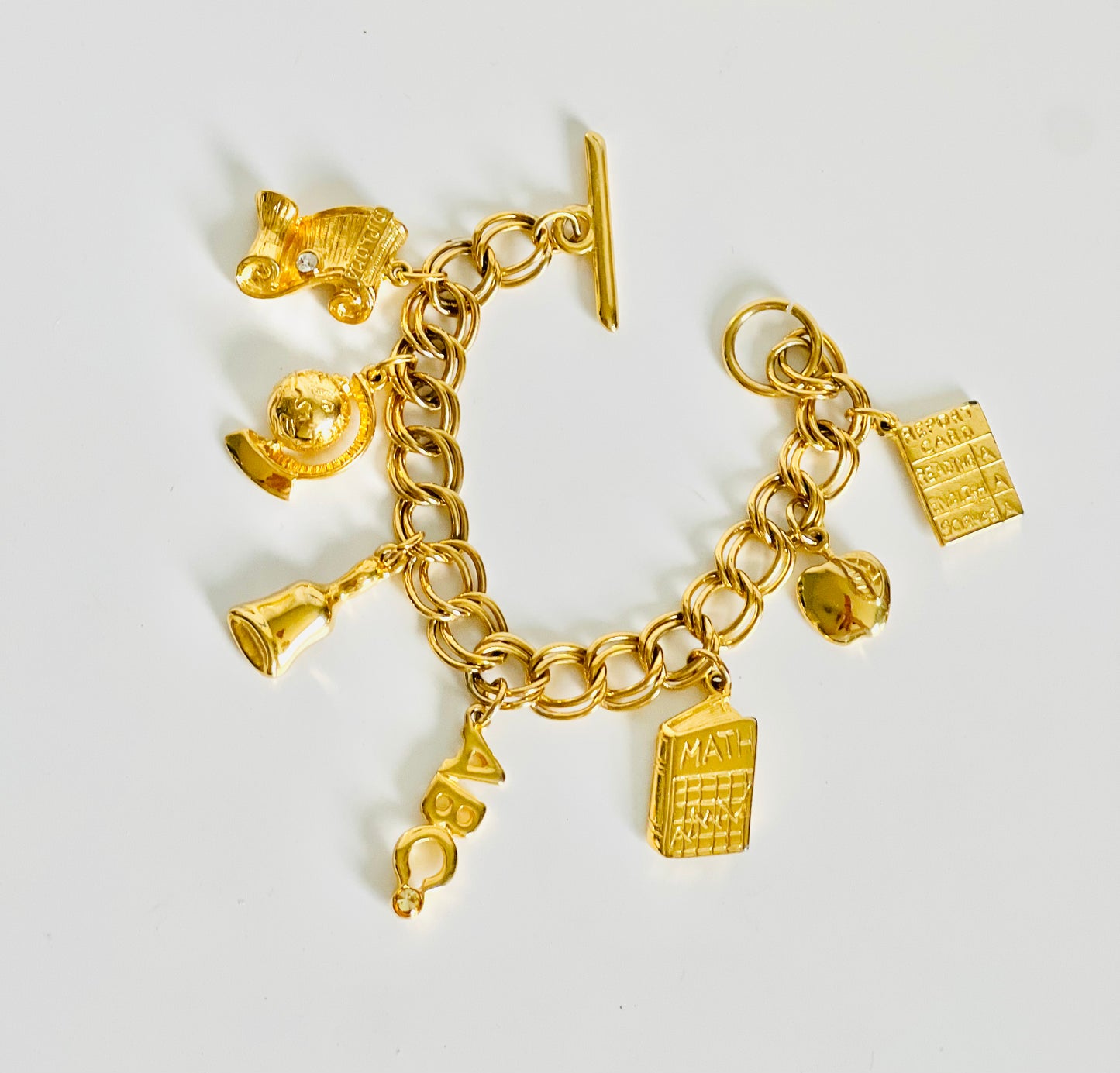 Vintage School Teacher Gold Charm Toggle Bracelet