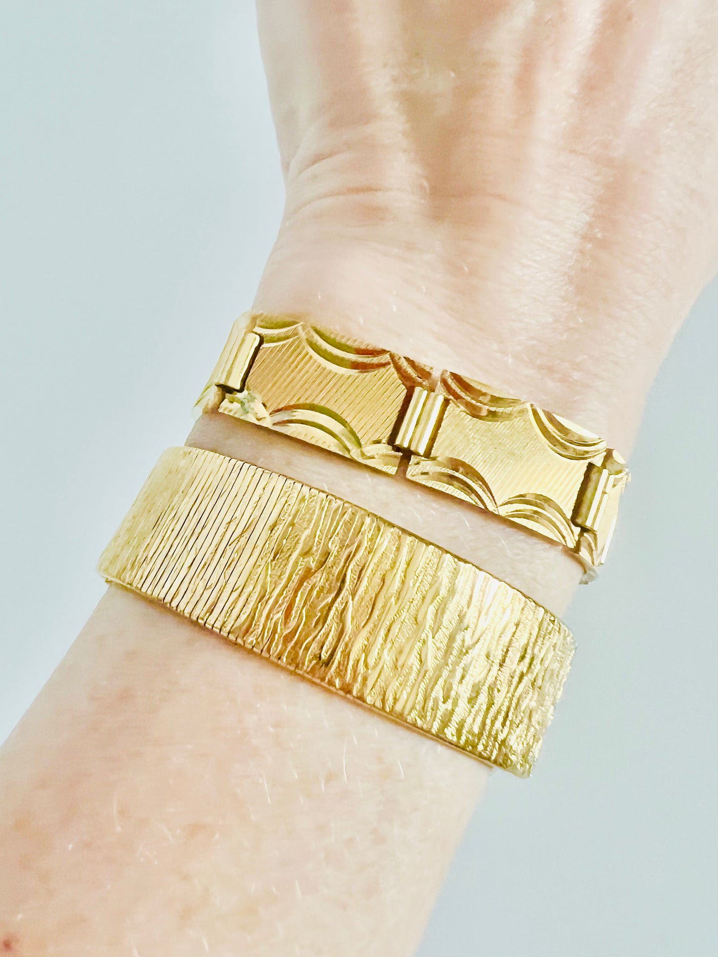 Vintage Monet Goldplated Wide Flat Textured Bracelet