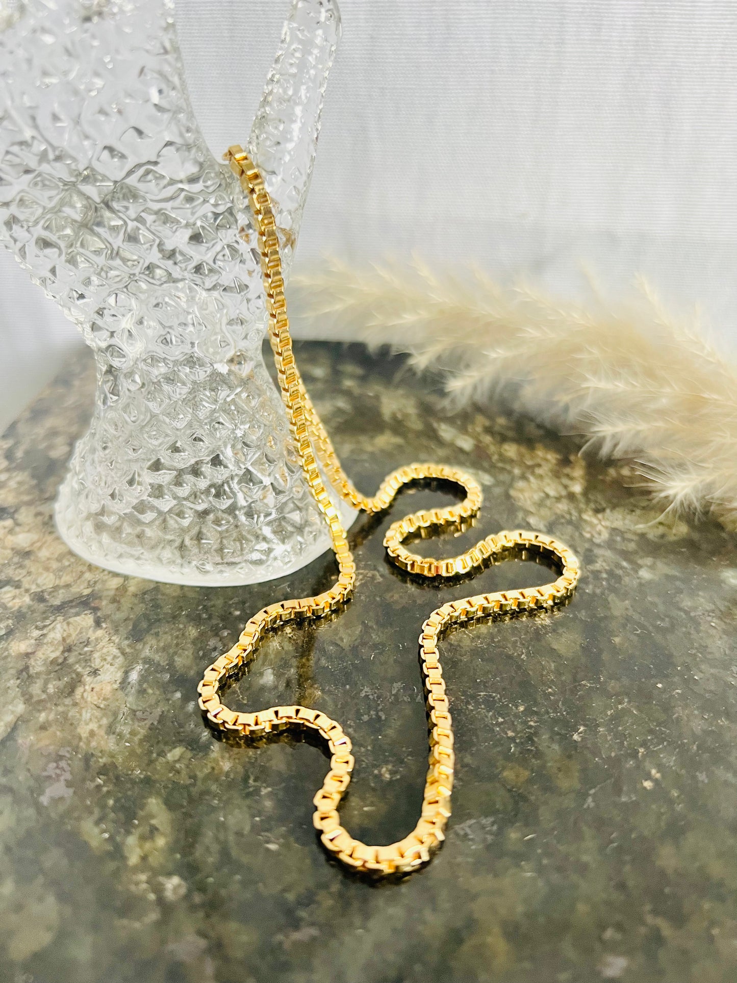 Vintage Deadstock Gold Tone Box Chain Necklace