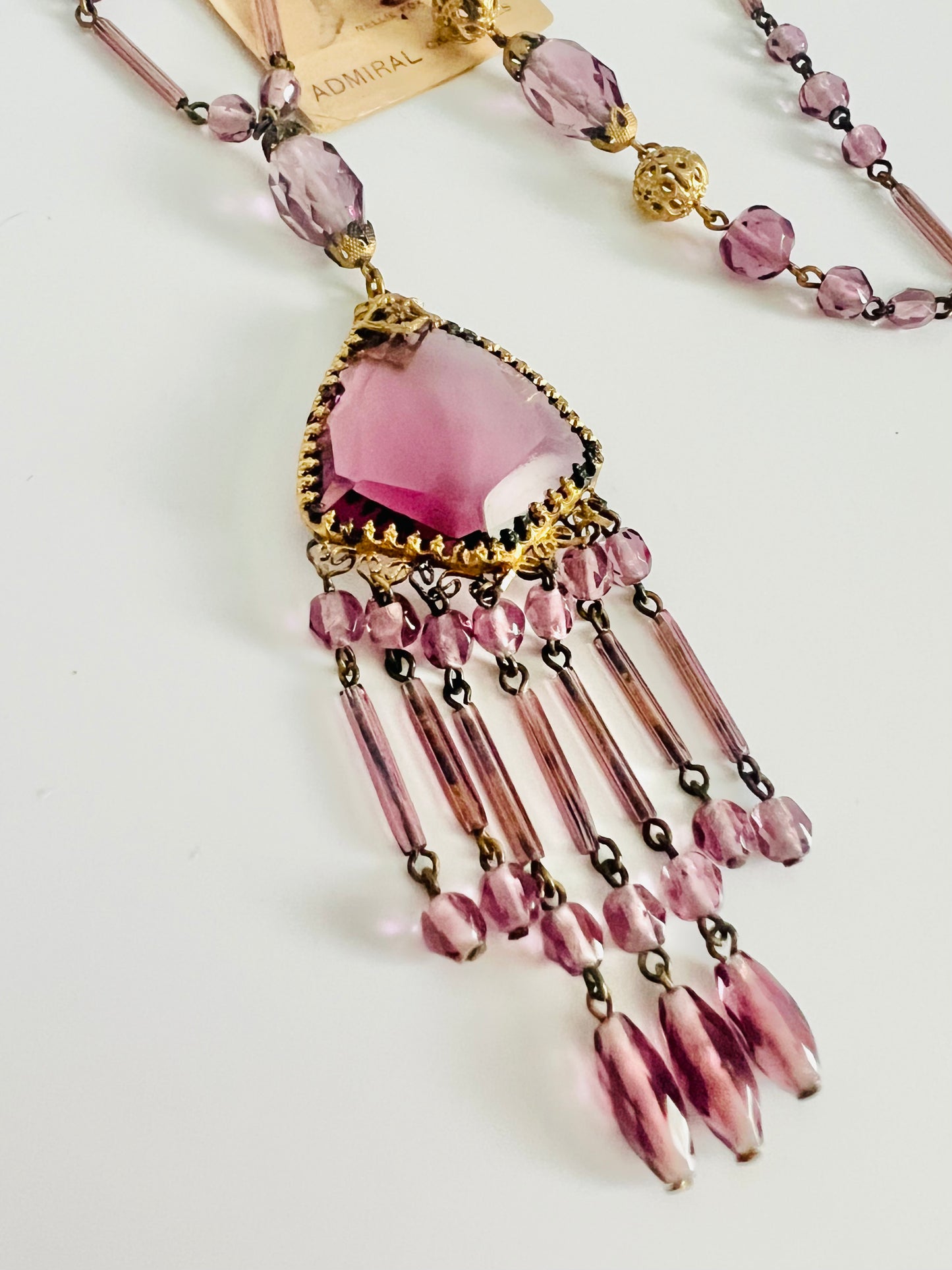 Art Deco Purple Czech Glass Long Beaded Necklace
