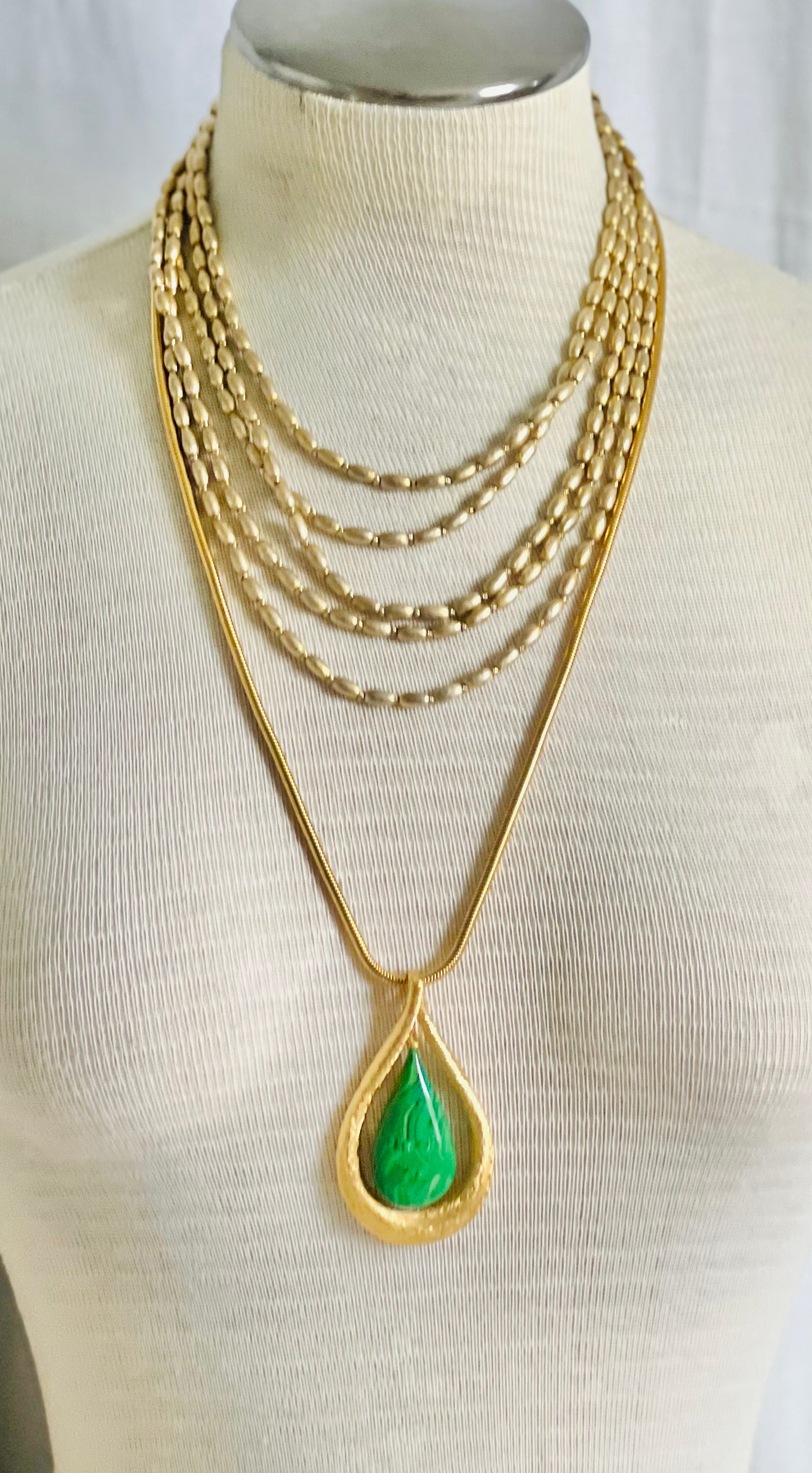 Vintage Trifari Gold Beaded MidCentury 5 Strand Bib Necklace