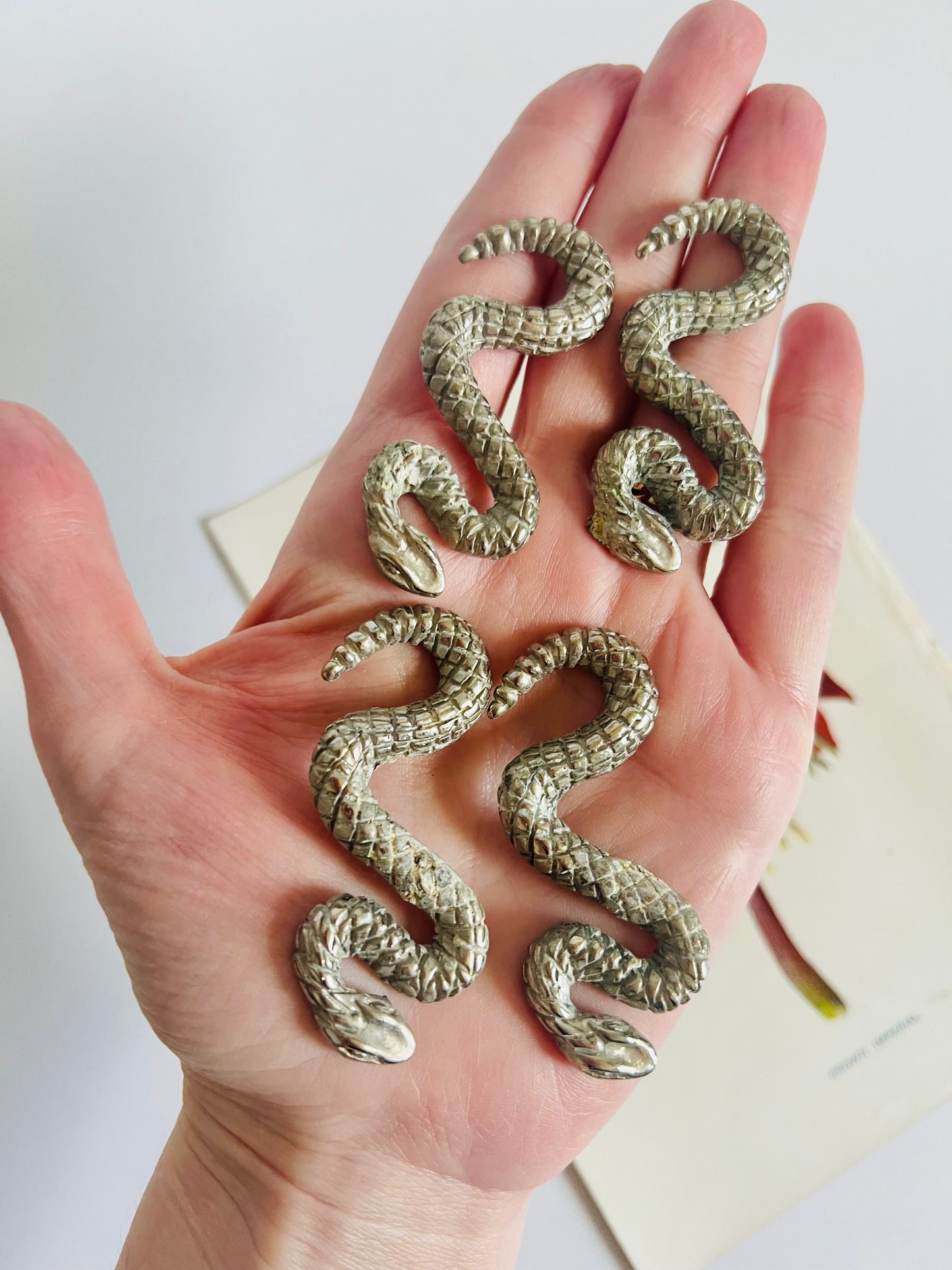 Vintage Small Etched Set of 4 Snake Paperweights