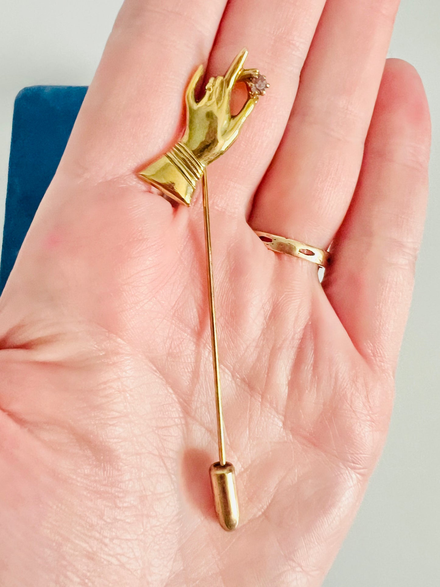 Deadstock Vintage Gold 1970s Figural Hand Stick Pin Brooch
