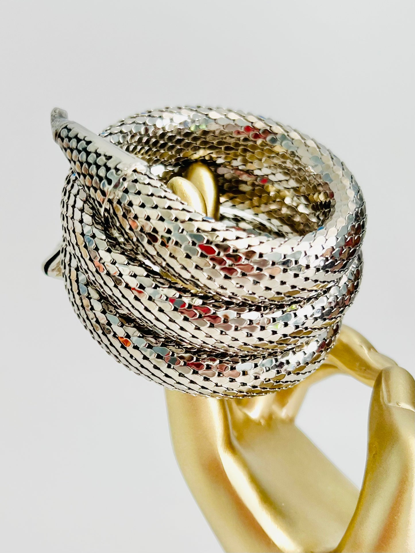 Vintage 1970s Signed Whiting and Davis Silver Mesh Triple Coil Snake Bracelet