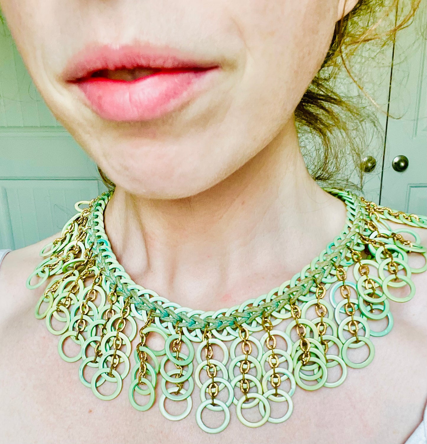 Vintage Mint Green Circle Bib Collar Necklace