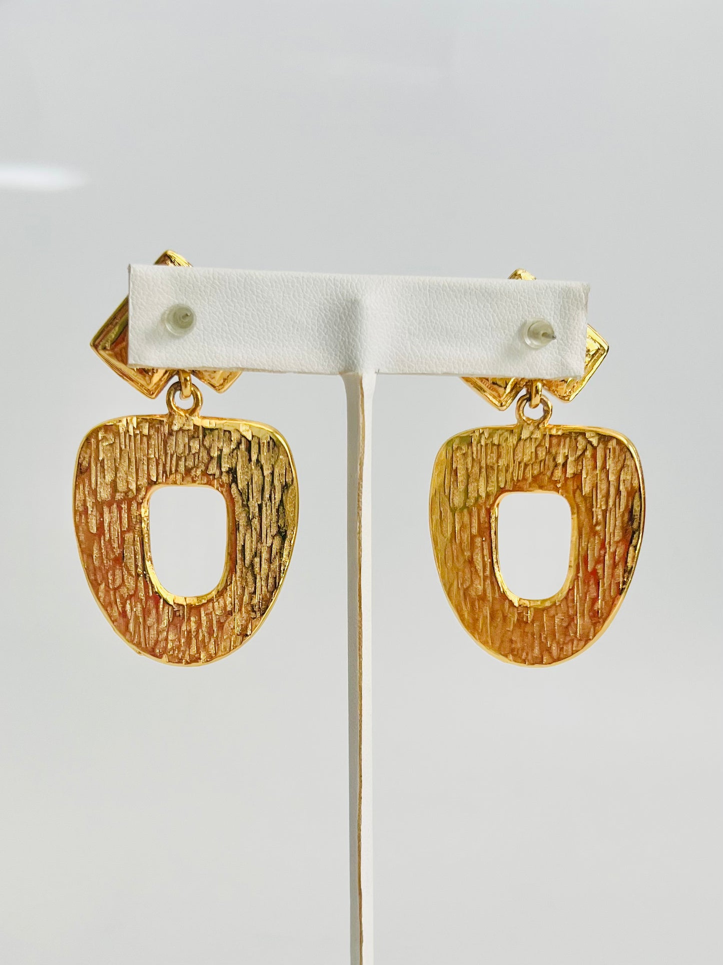 Vintage 1990s Large Cream Enamel Geometric Pierced Earrings