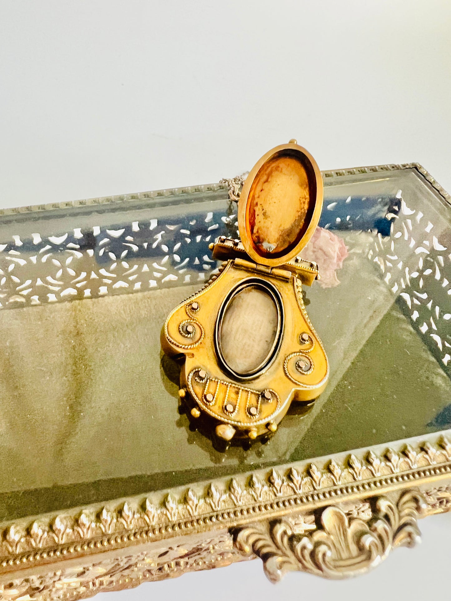 Antique Gold Filled Ornate Victorian Locket with Fob Chain