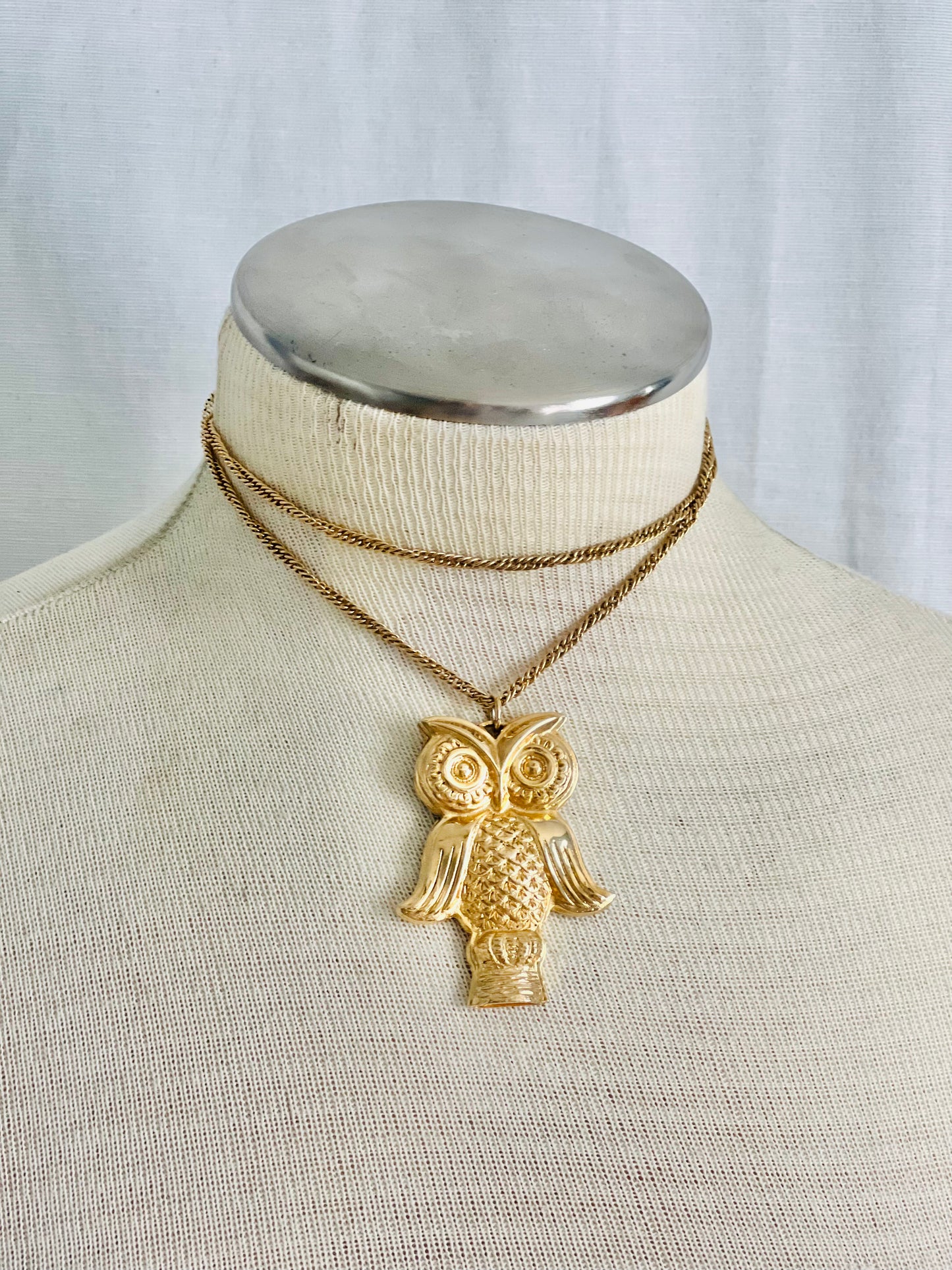 Vintage Bergere Whistling Owl Gold Pendant Necklace