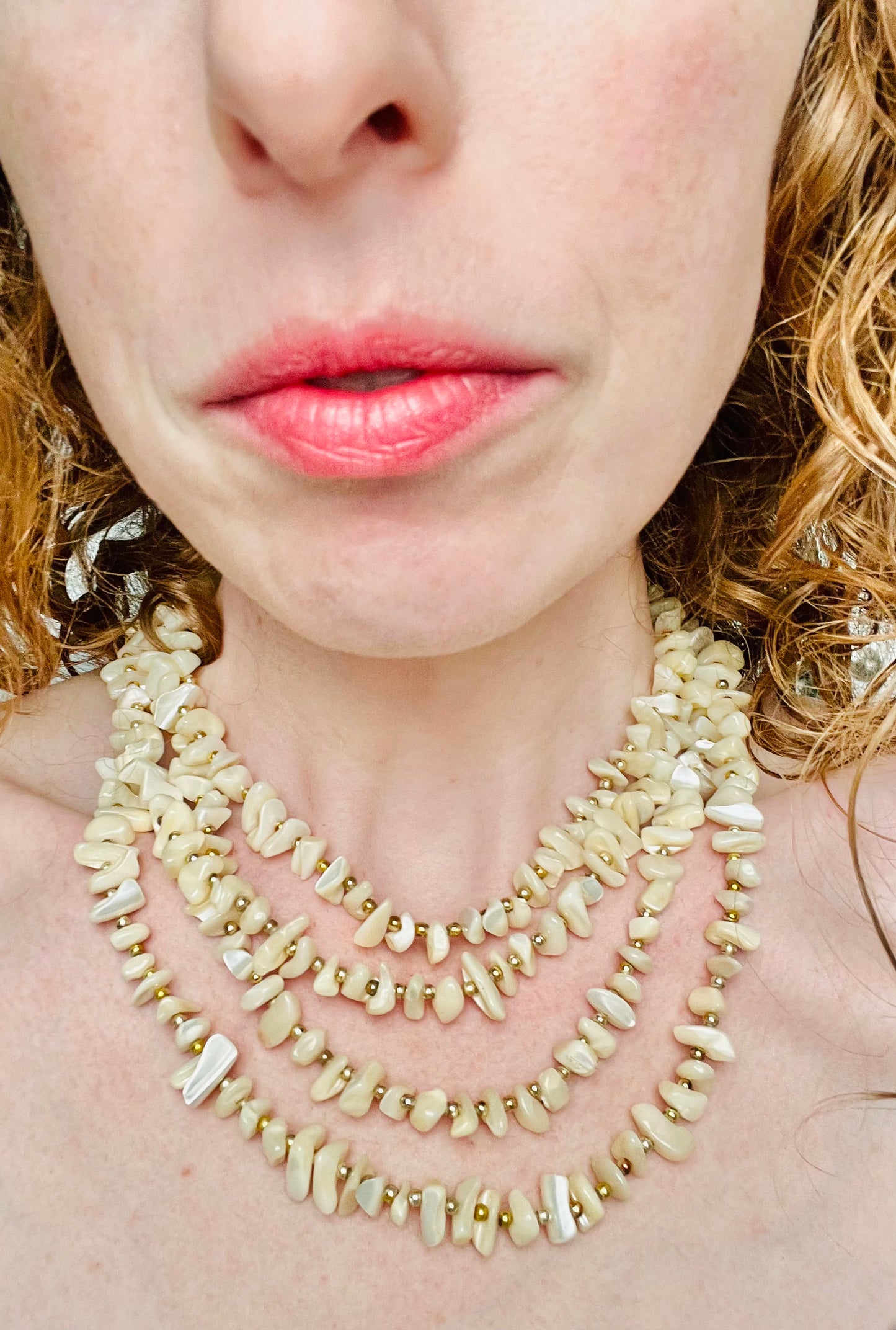 Midcentury Mother of Pearl 4 Strand Japanese Necklace