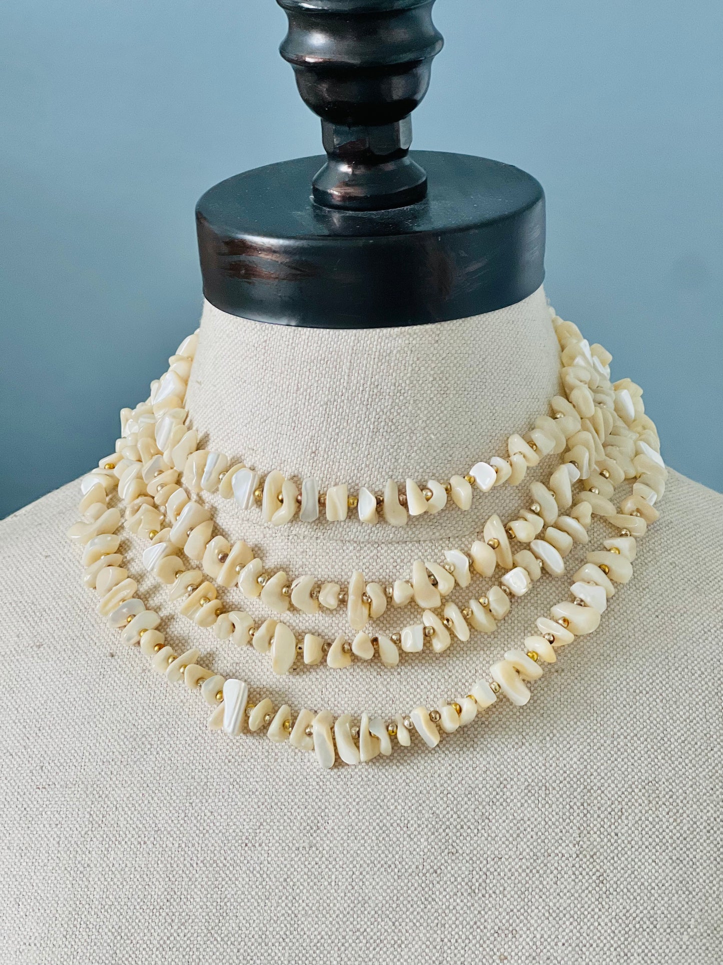 Midcentury Mother of Pearl 4 Strand Japanese Necklace