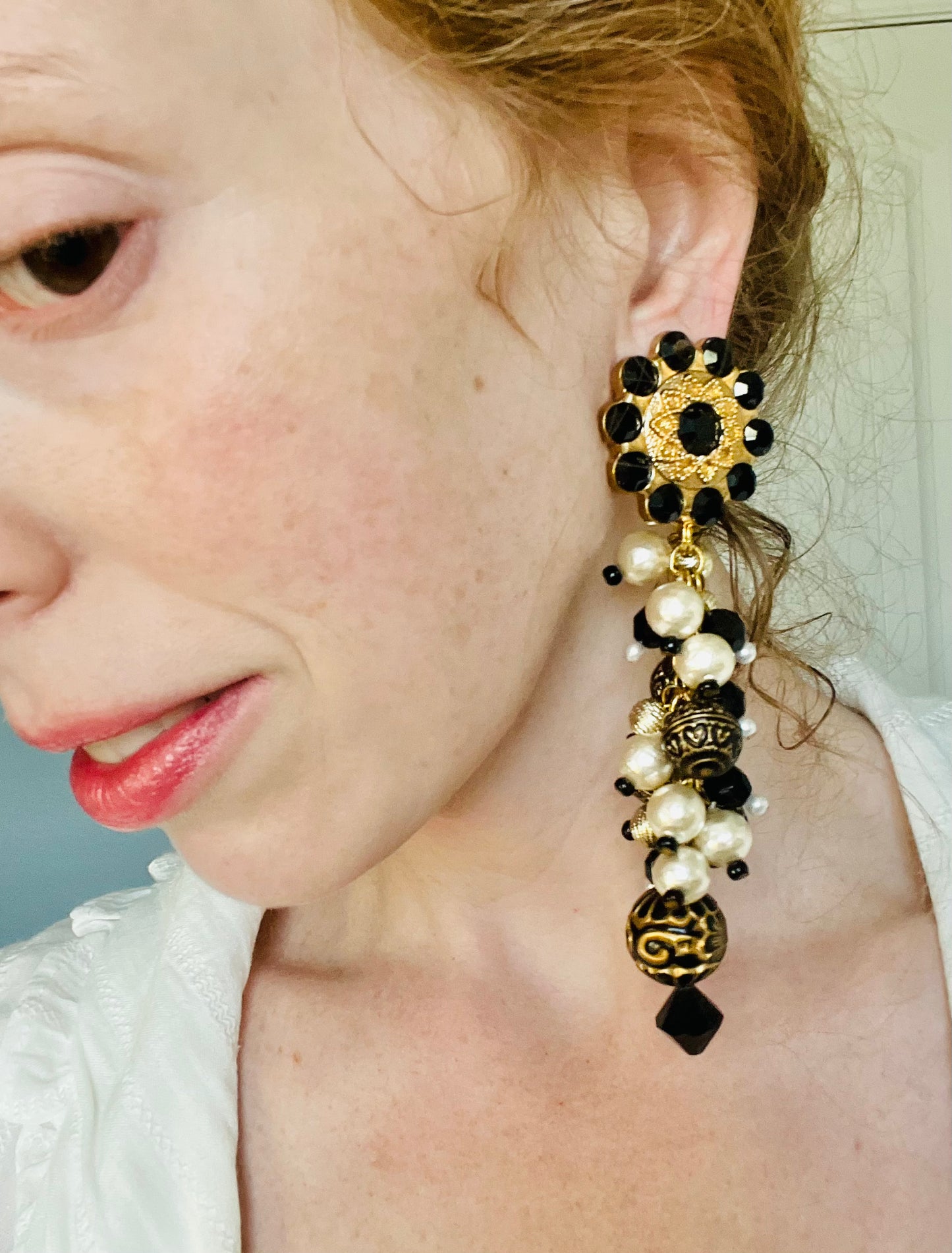 Vintage Massive Gold and Black Statement Clip Earrings