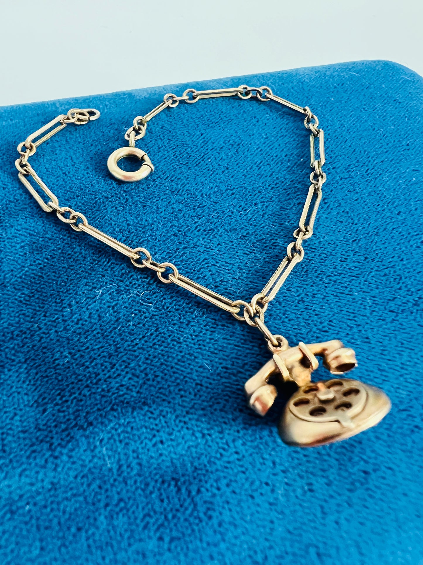 Vintage 10K Gold Rotary Phone Charm Bracelet