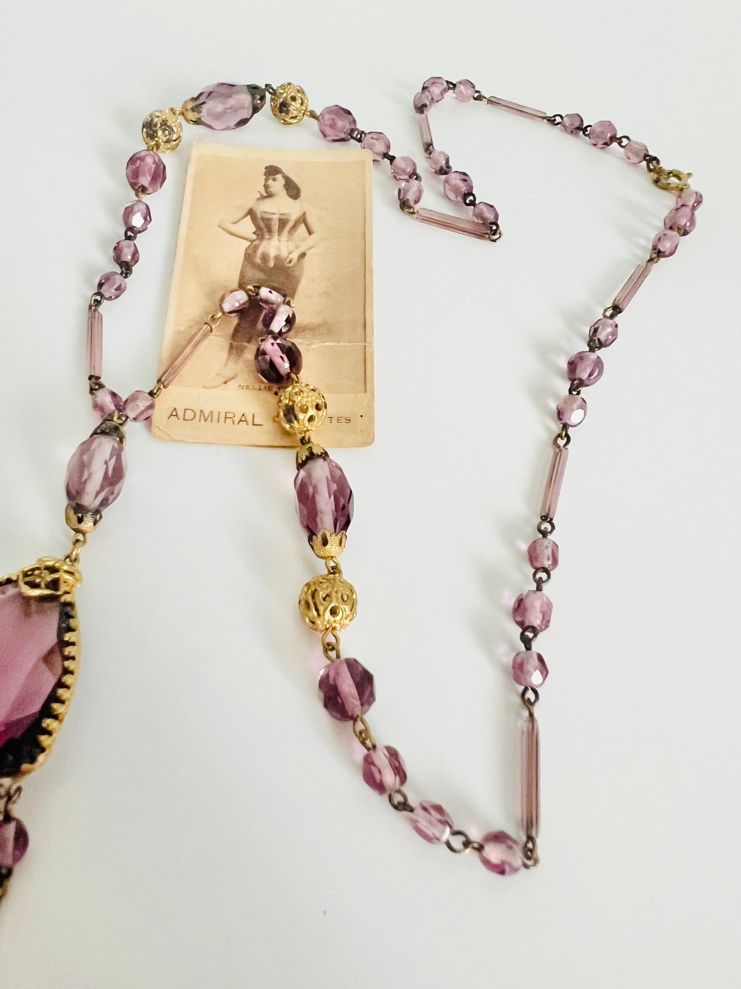 Art Deco Purple Czech Glass Long Beaded Necklace