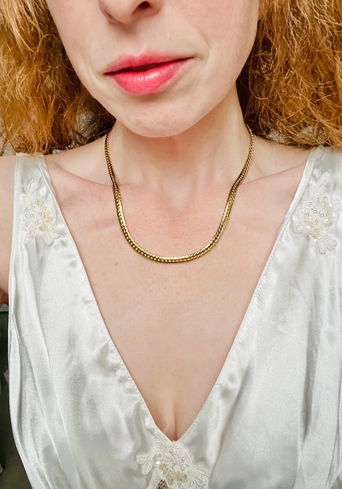 Vintage 1980s Golden Flat Weave Layering Chain Necklace